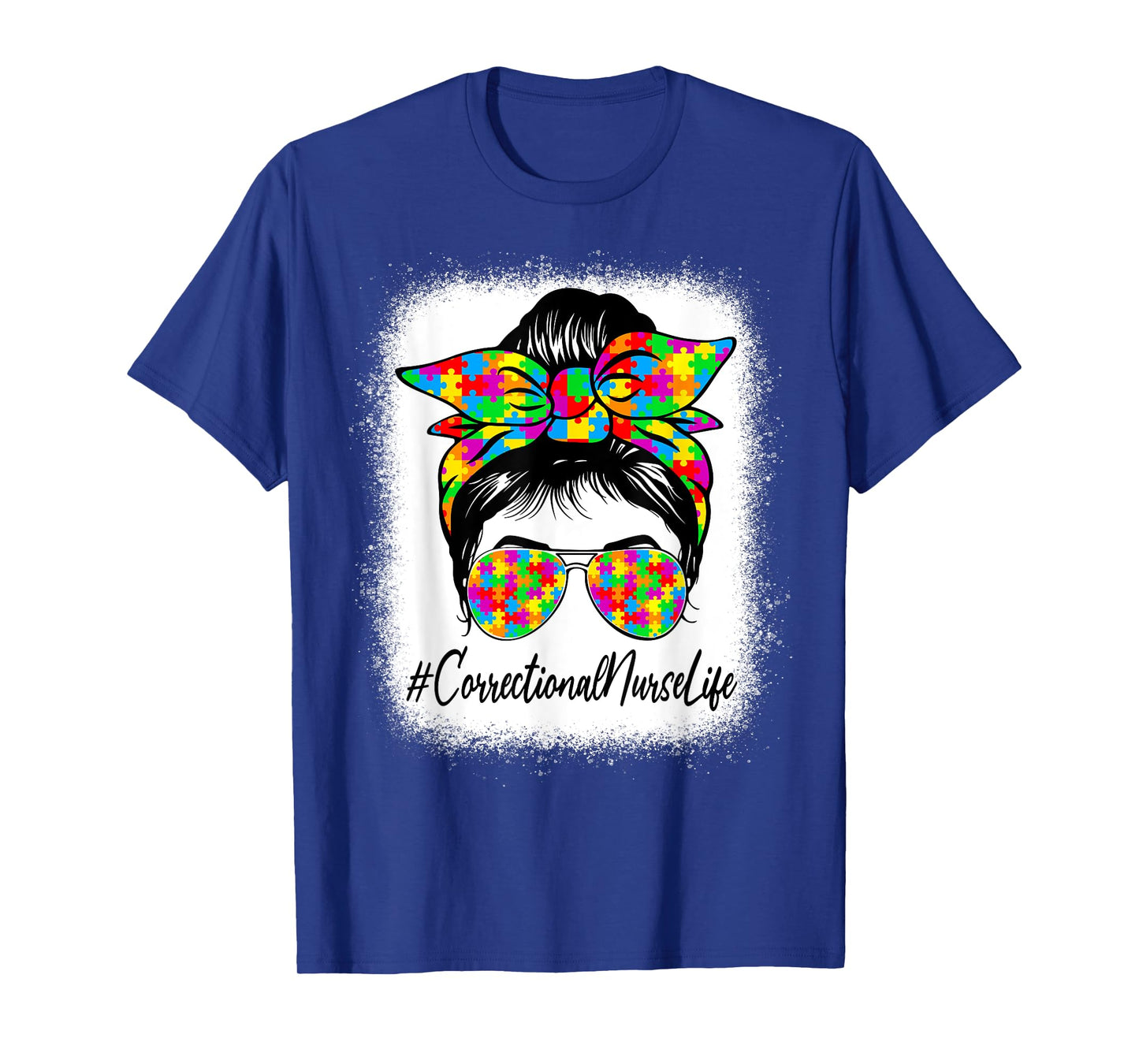 Correctional Nurse Messy Bun Supporting Autism Awareness T-Shirt