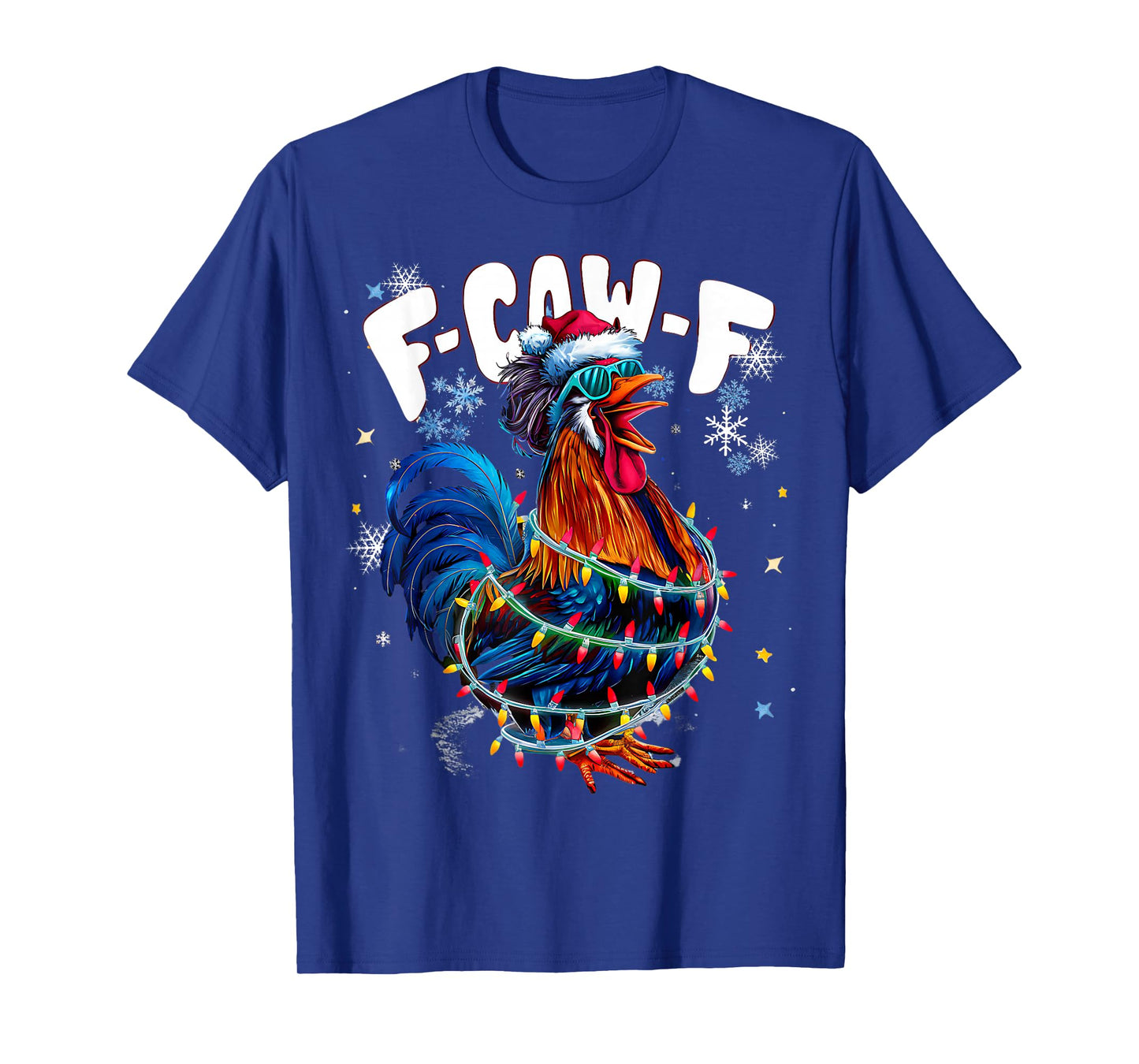 F-CAW-F Funny Christmas Lights Rooster Holiday Chicken Xmas T-Shirt
