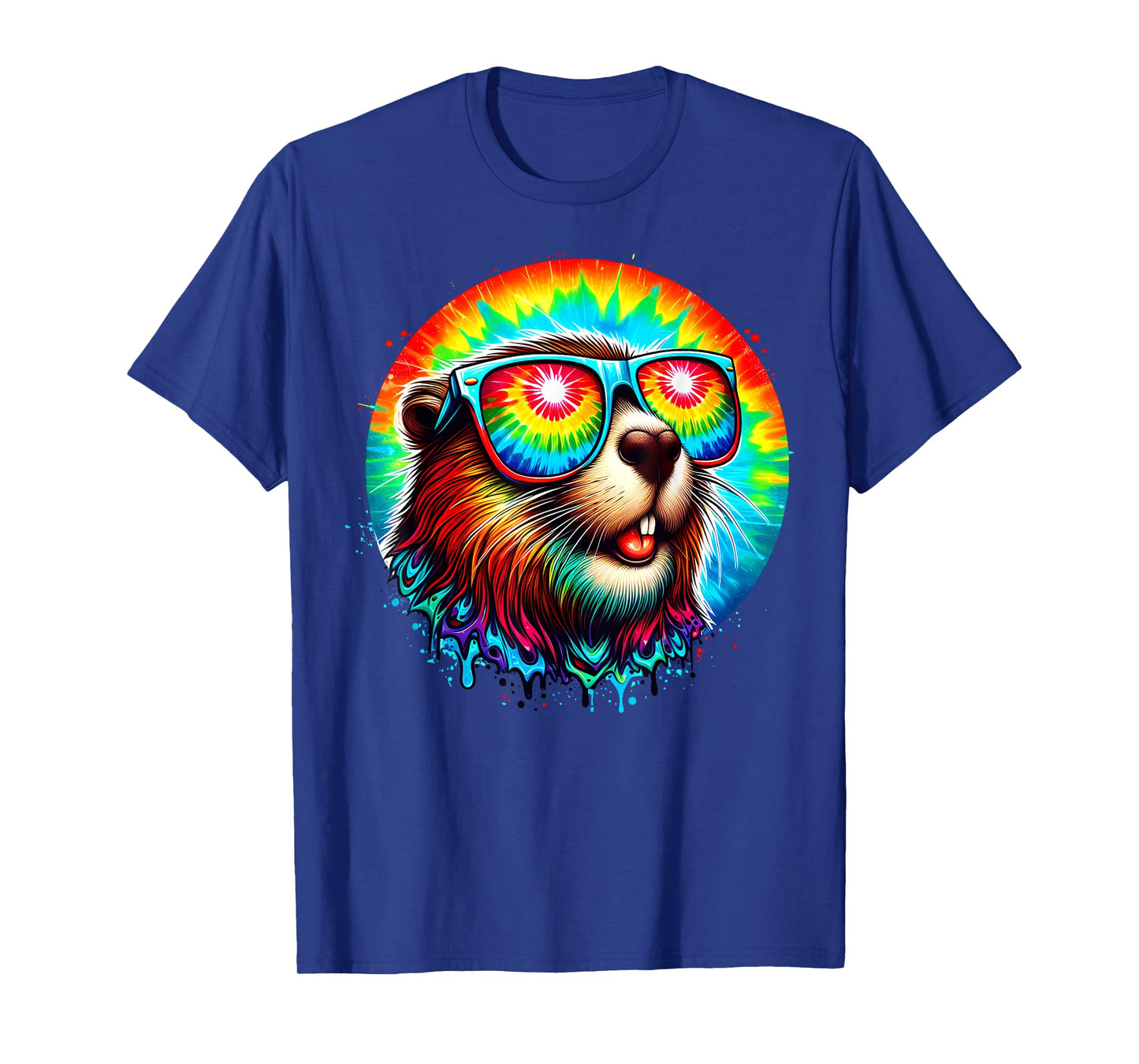 Cool Tie Dye Sunglasses Beaver Illustration Graphic Art T-Shirt