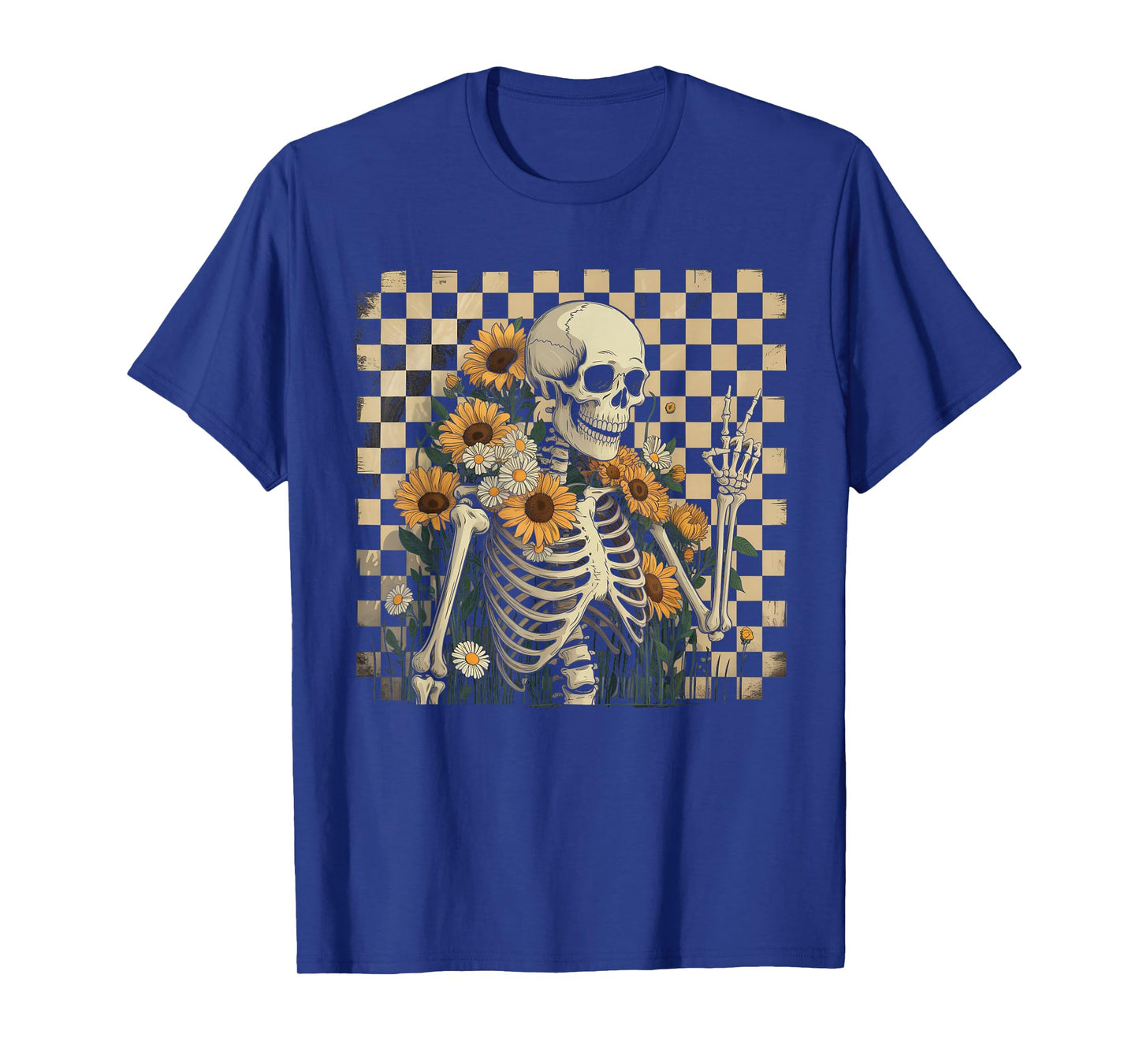 Retro Fall Skeleton Halloween Skeleton Flower Spooky Season T-Shirt