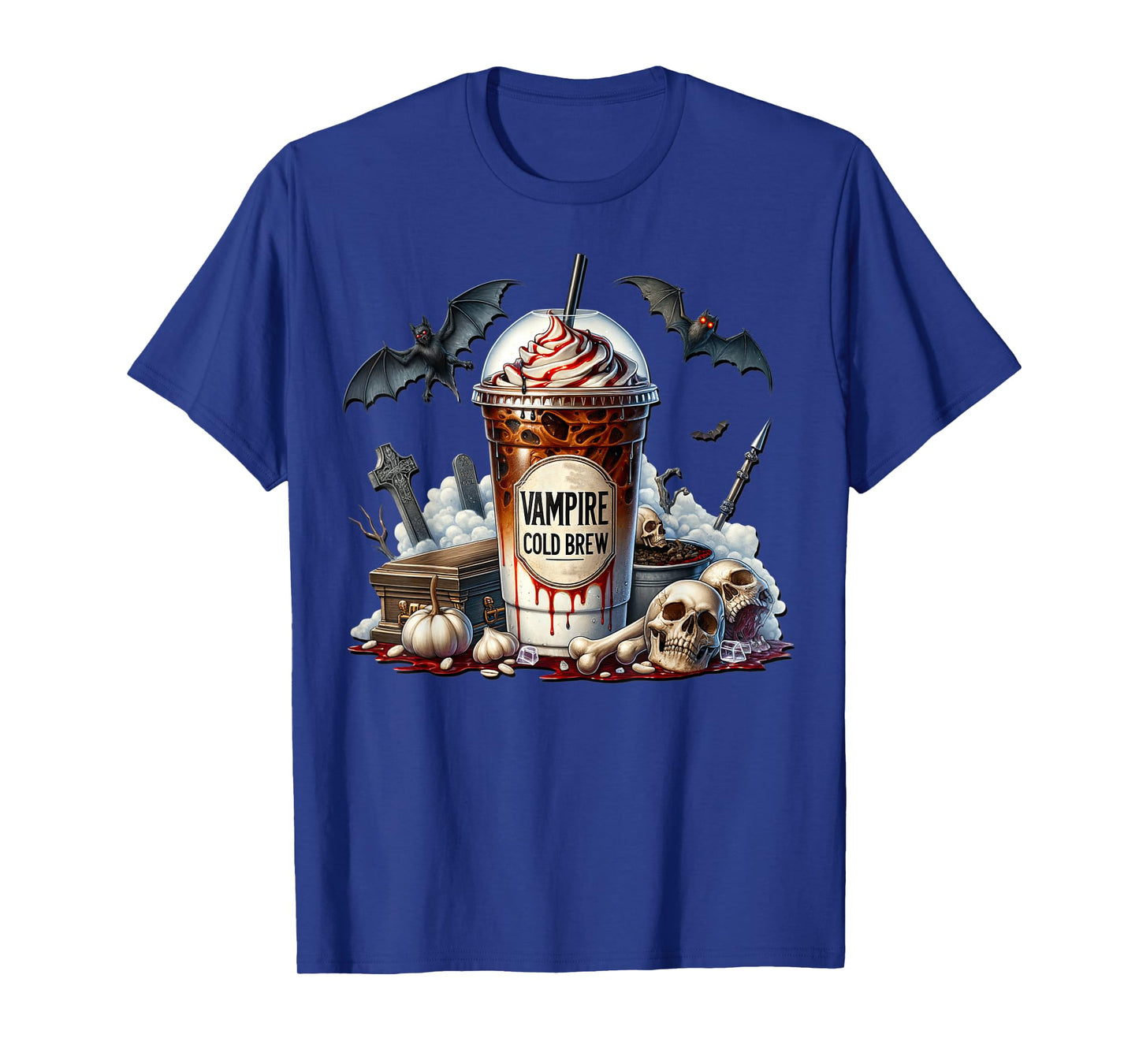 Vampire Coffee Cup Graphic for Women and Men Halloween Bat T-Shirt