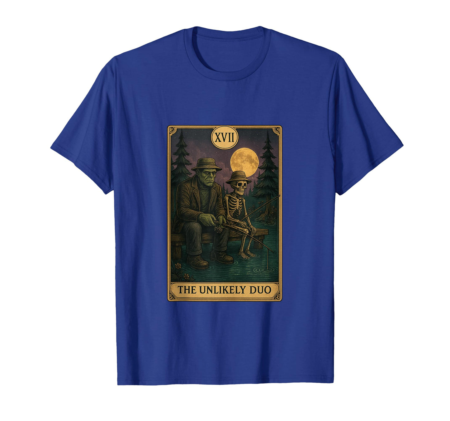 Tarot Card The Unlikely Duo Frankeinstein Skeleton Fishing Tank Top