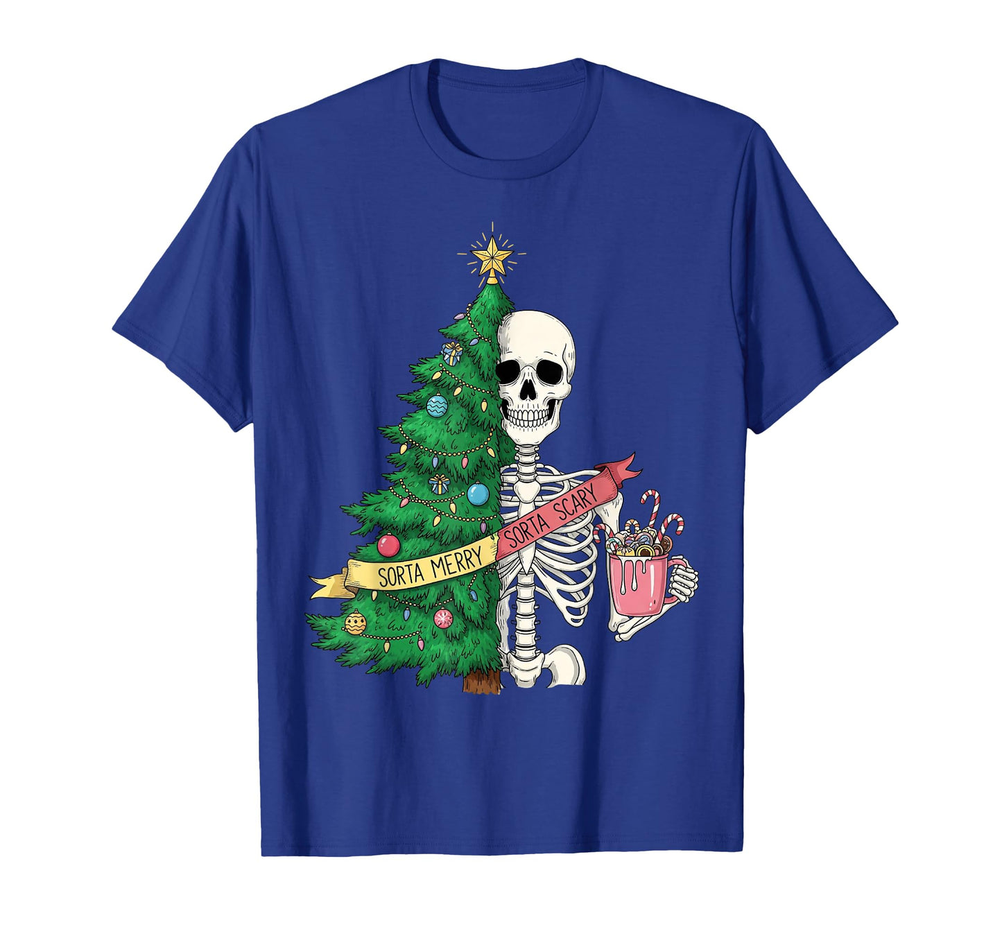 Sorta Merry Sorta Scary Christmas Skeleton Tree Hot Cocoa T-Shirt