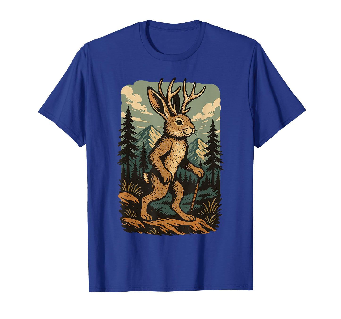 Vintage cryptid Jackalope Hiking with Mountain Forest T-Shirt
