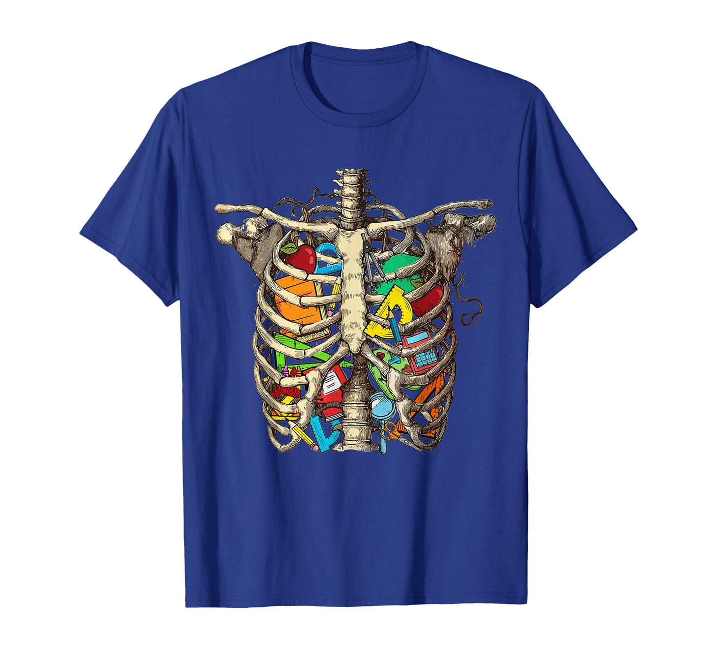 Spooky Teacher Skeleton Bones with Books Halloween Retro T-Shirt