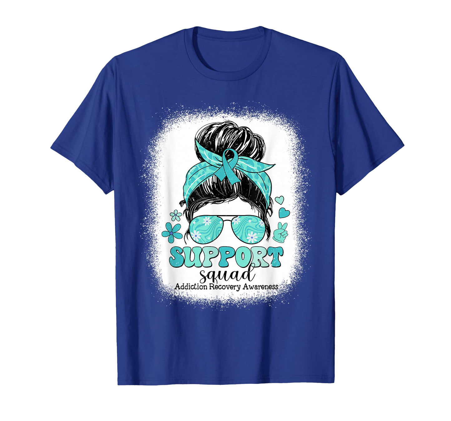 Groovy Support Squad Messy Bun Addiction Recovery Awareness T-Shirt