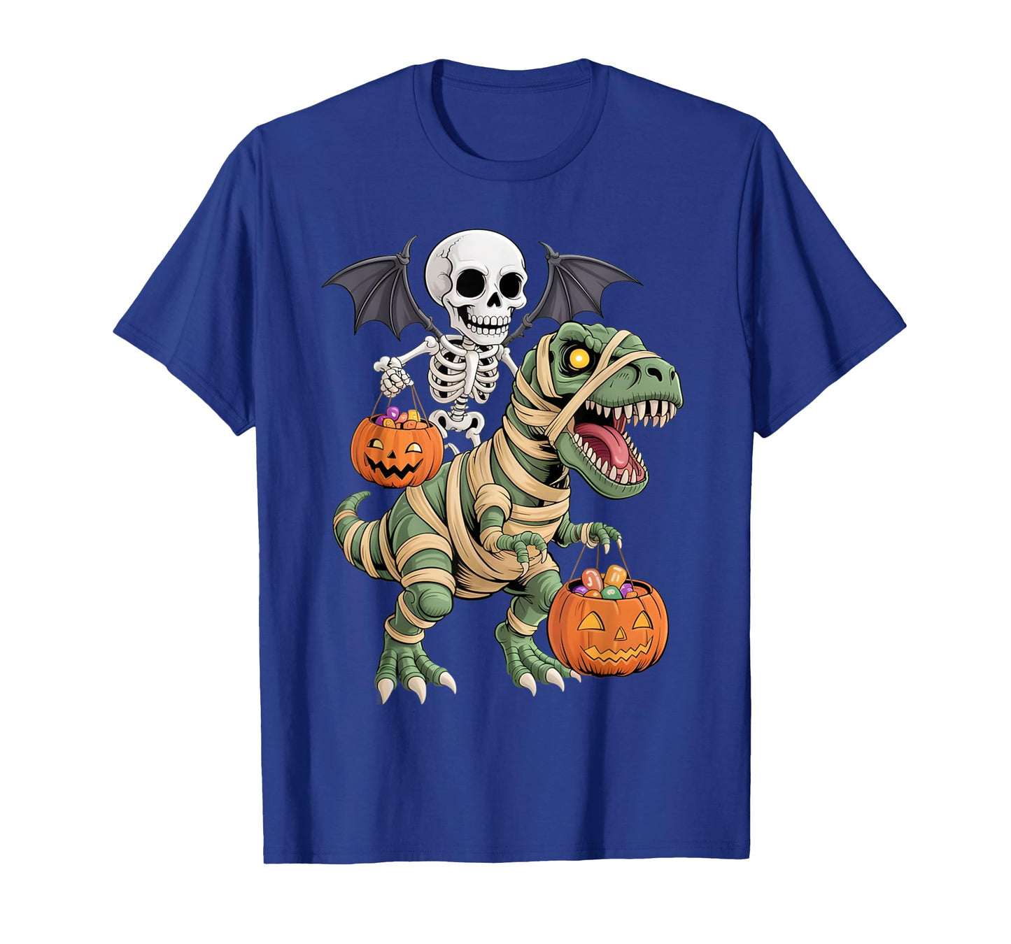 Skeleton Riding Mummy Dinosaur T rex Halloween Pumpkin Gifts T-Shirt