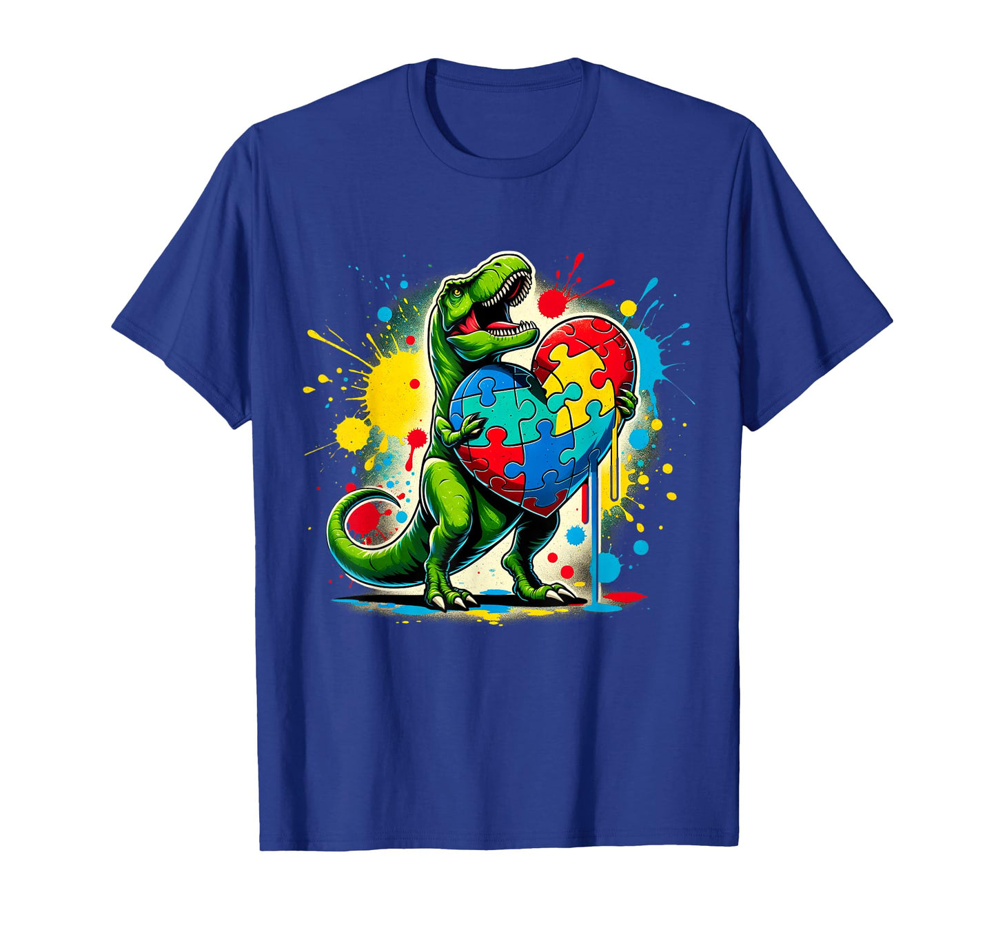 Boys Kids Autism Awareness Funny T Rex Dinosaur Puzzle Piece T-Shirt