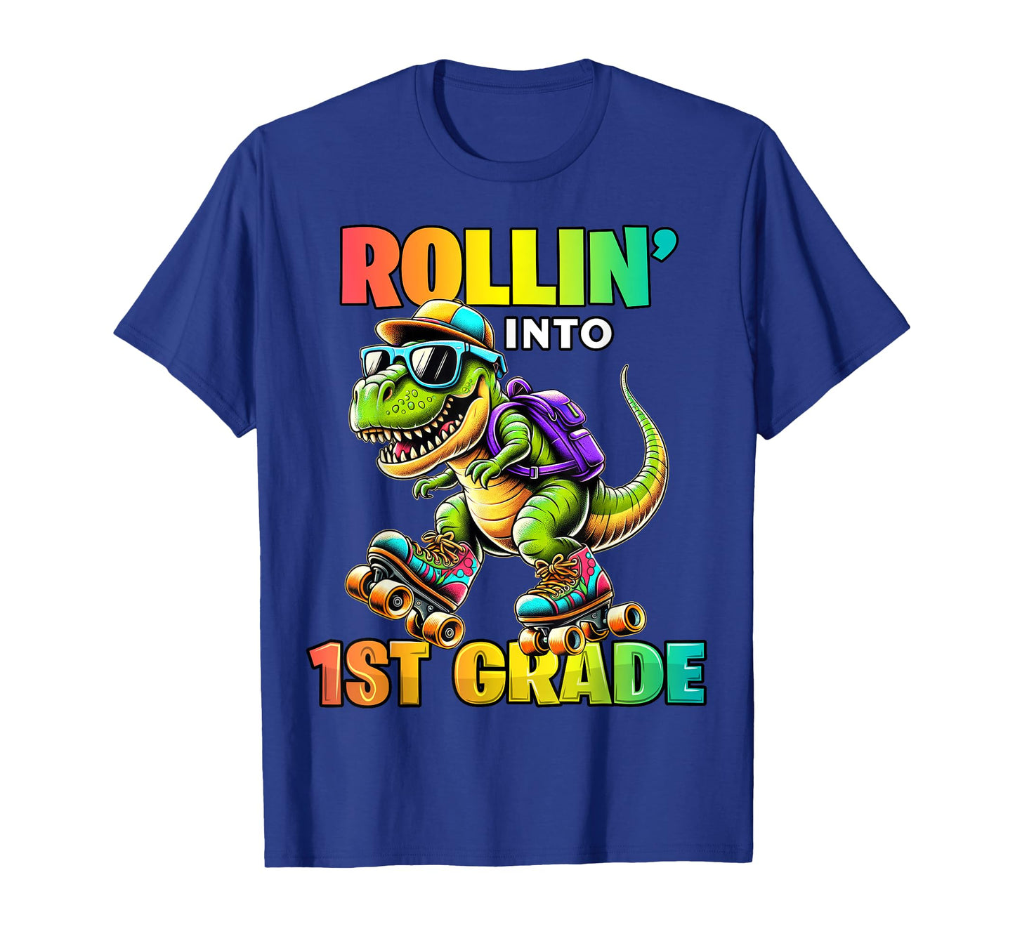 1st Grade Back To School First Day Boys Rollin into T Rex T-Shirt