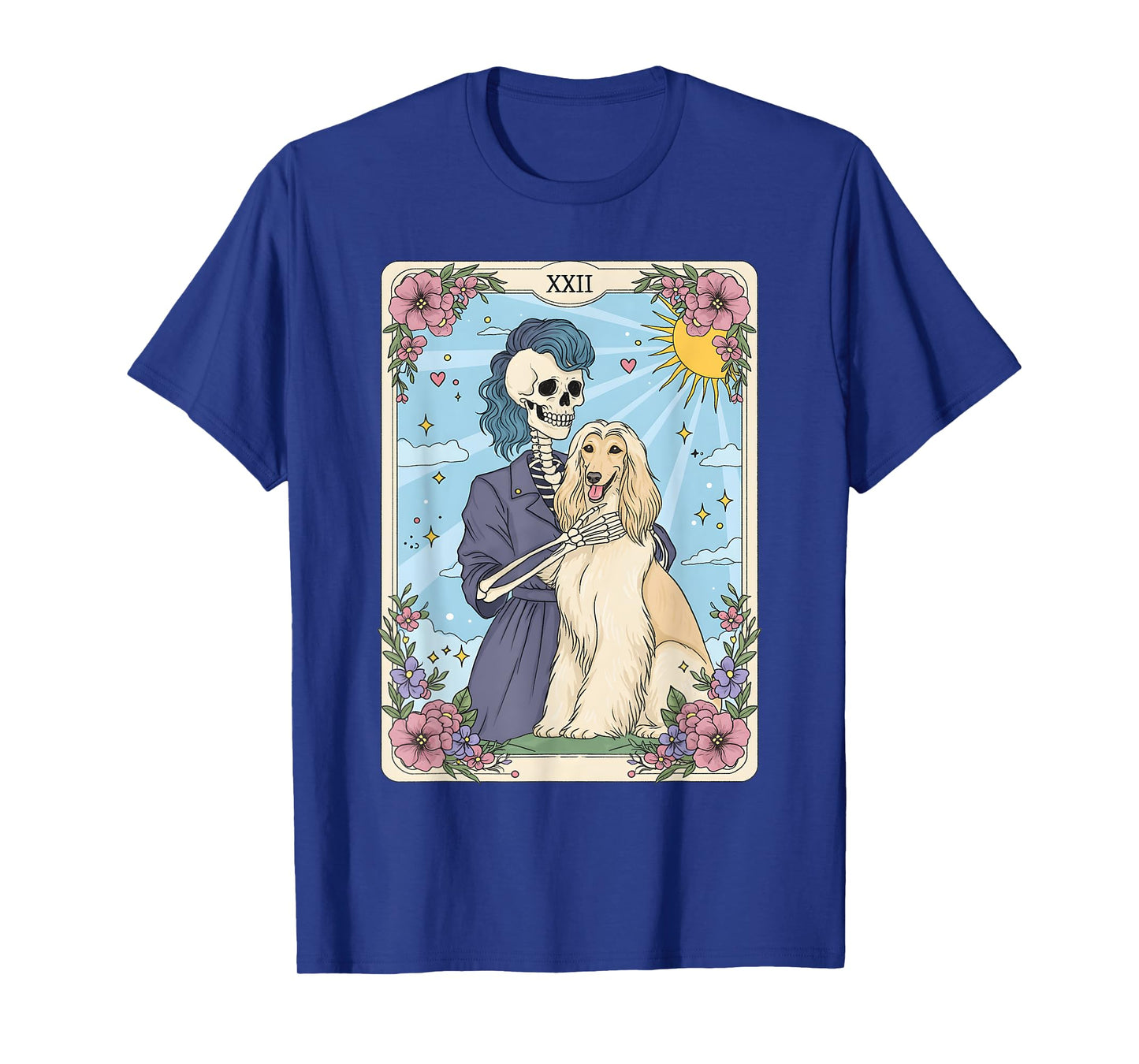 Afghan Hound Dog Tarot Card Halloween Costume Skeleton Retro T-Shirt