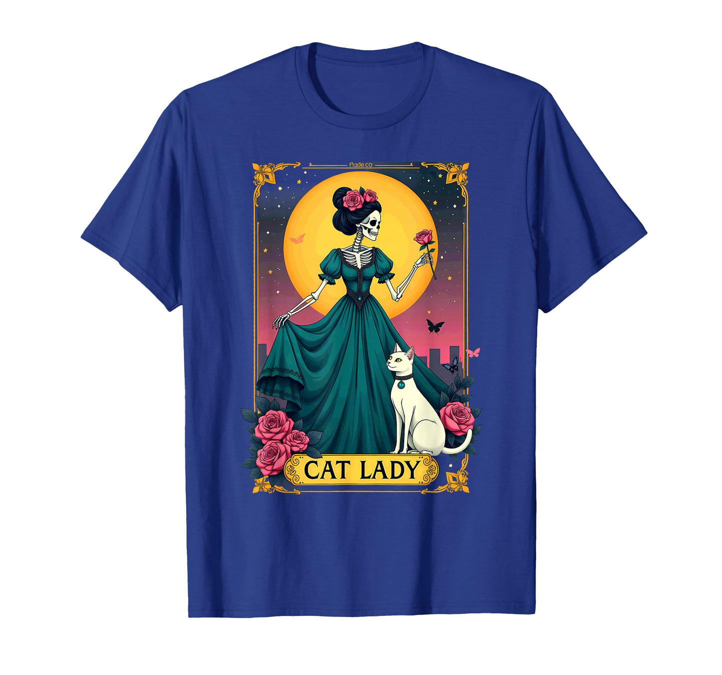 Retro Cat Lady Tarot Card Skeleton Halloween T-Shirt