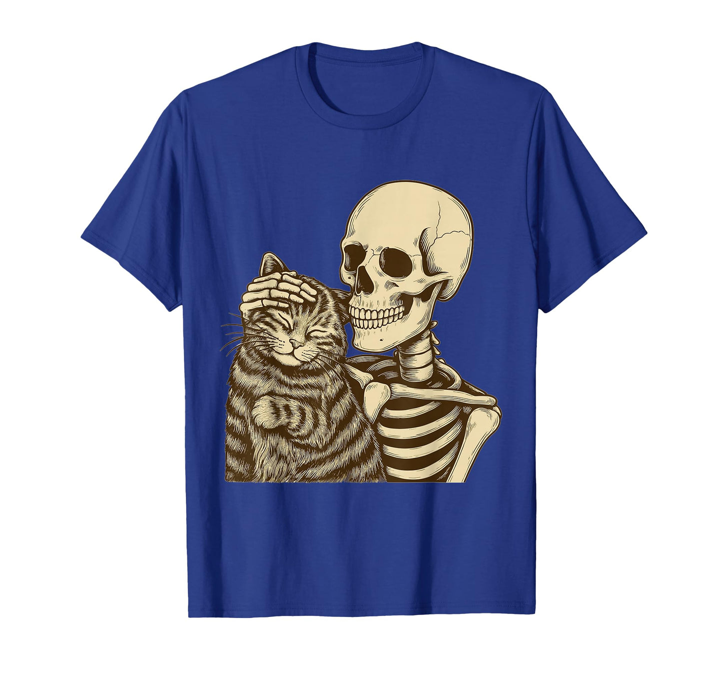 Skeleton Petting Cat Cute Halloween Men Boys T-Shirt