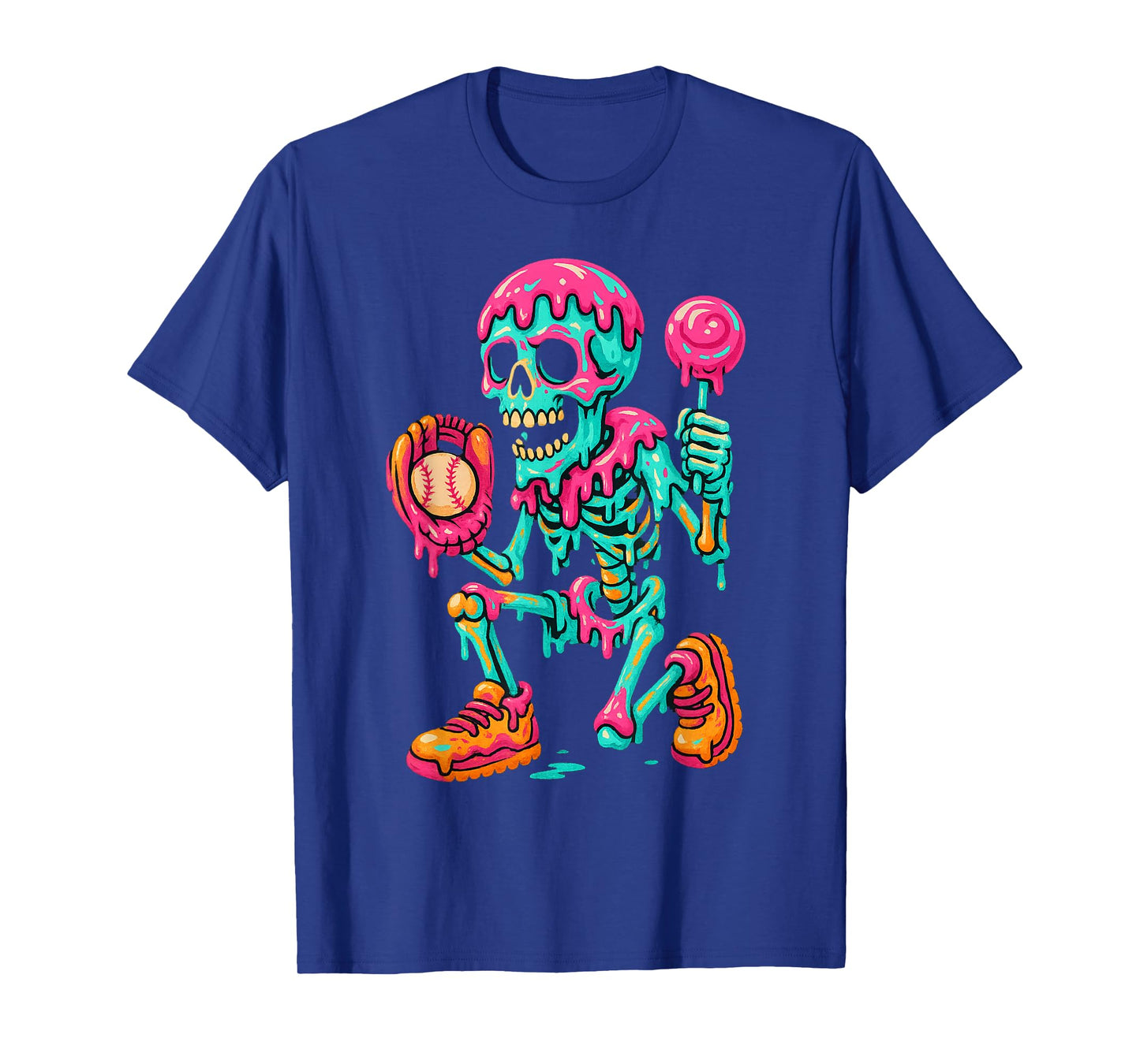 Skeleton Halloween Baseball Ice Cream Drip Spooky Boys Youth T-Shirt