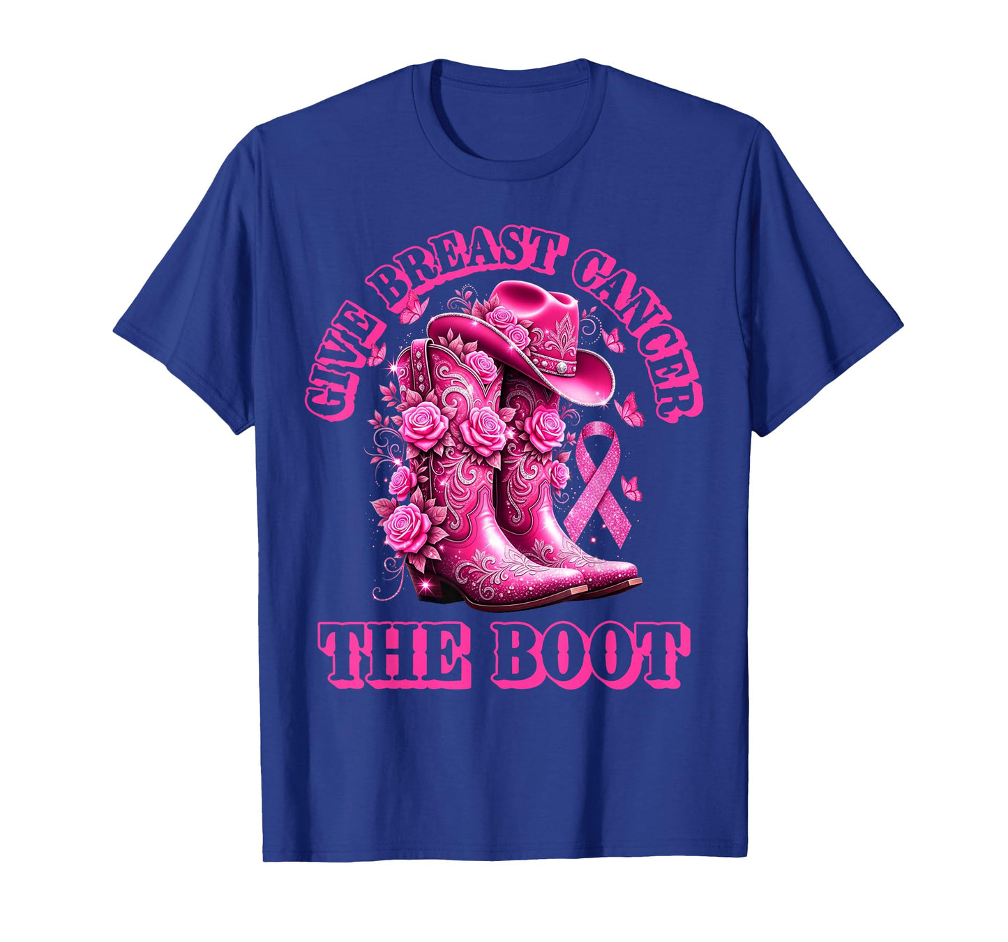 Give Breast Cancer The Boot Cowgirl Pink Ribbon Western T-Shirt