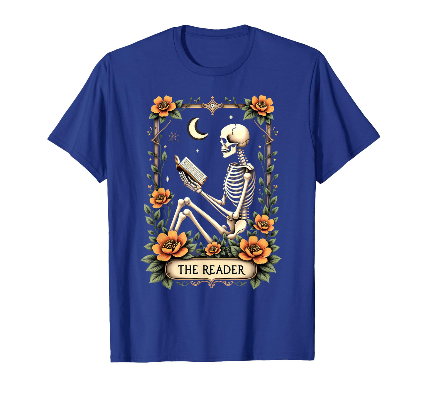 Floral Tarot Card The Reader Skeleton Reading Book T-Shirt