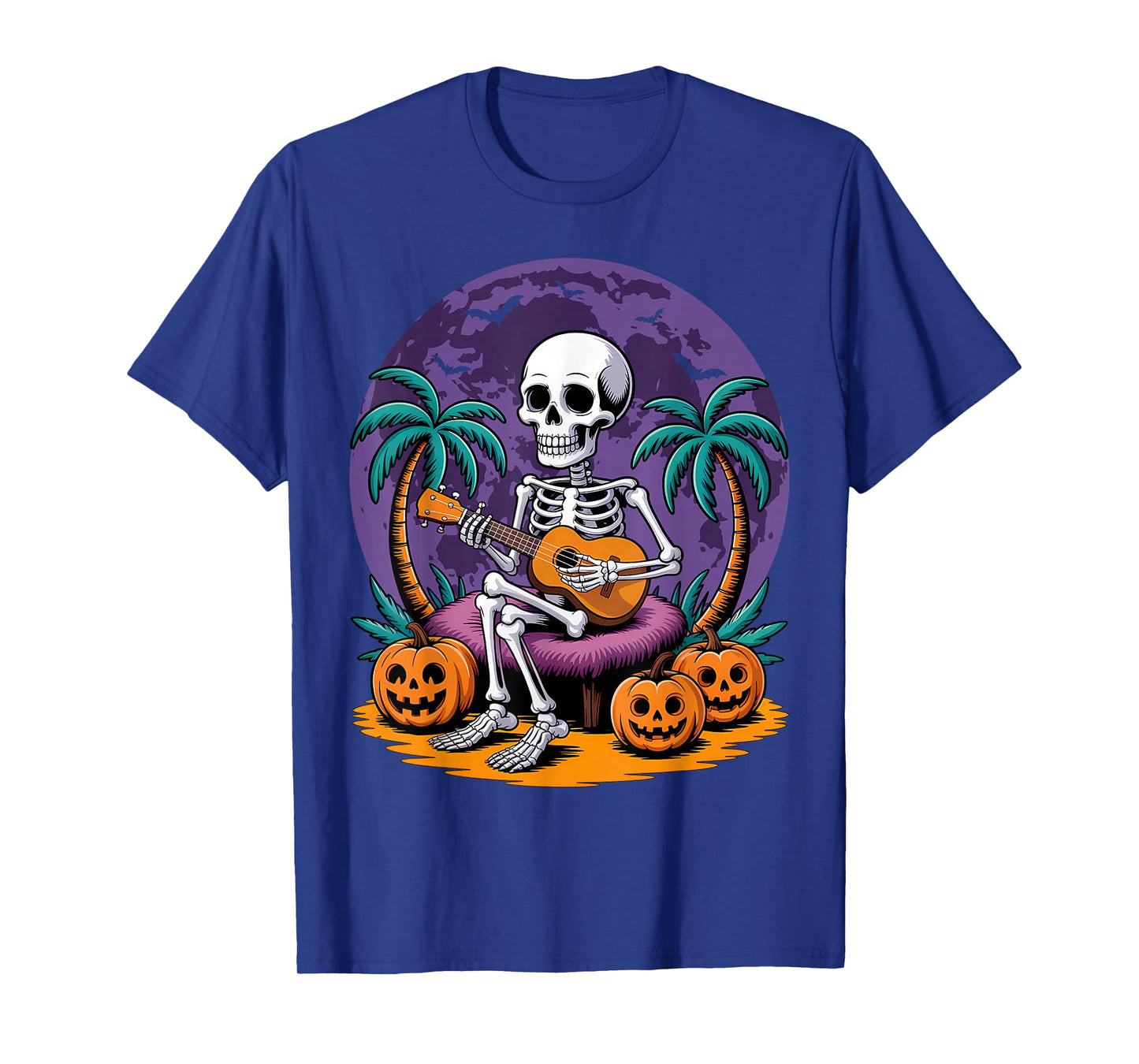 Halloween Skeleton Playing Ukulele Guitar Music Lovers T-Shirt