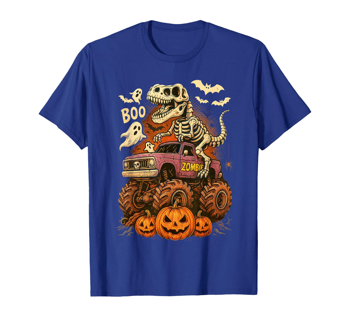 Skeleton T Rex Dinosaur Riding Monster Car Boo Halloween T-Shirt