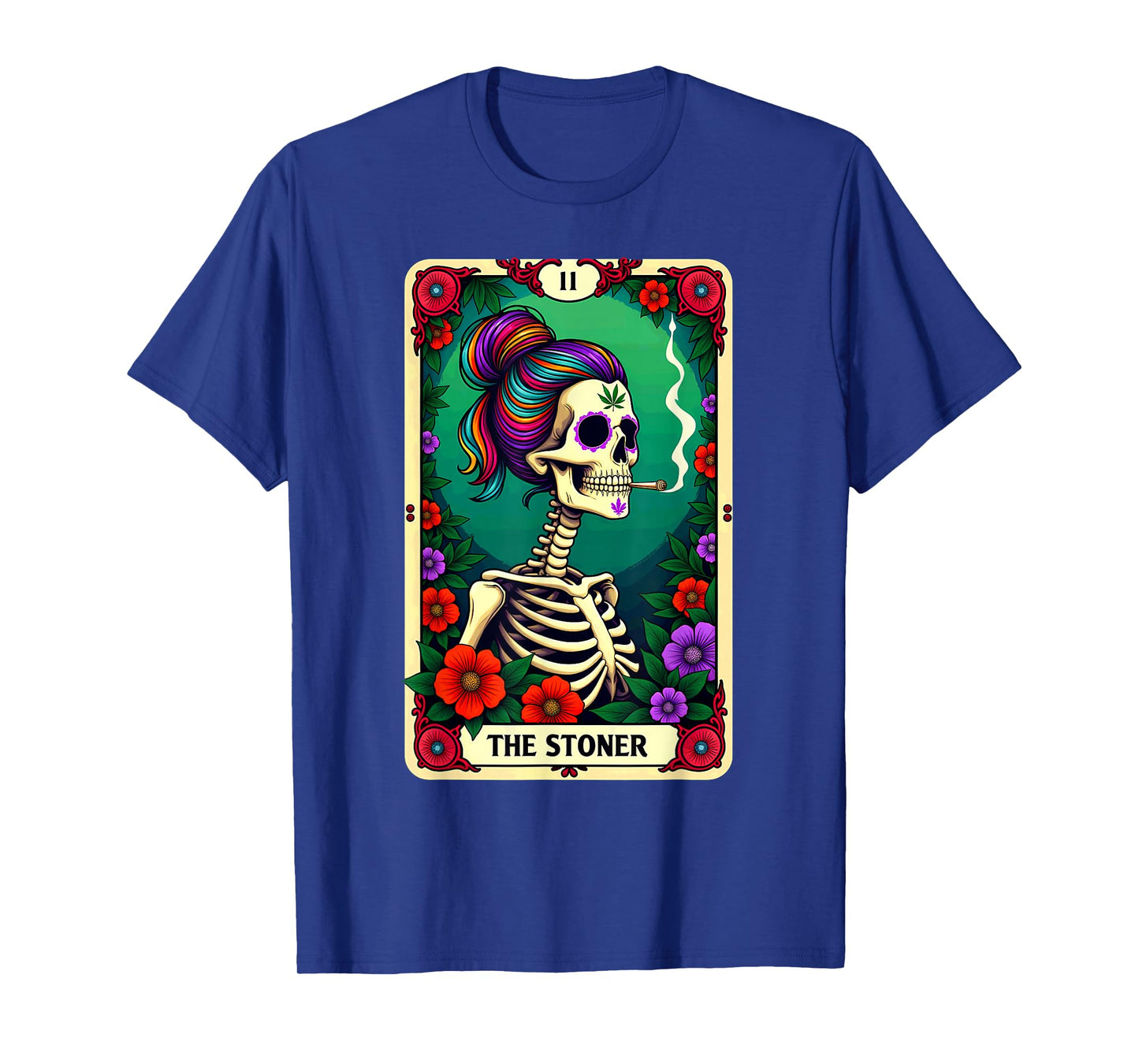 Tarot Card The Stoner Cannabis Messy Bun Skeleton Halloween T-Shirt