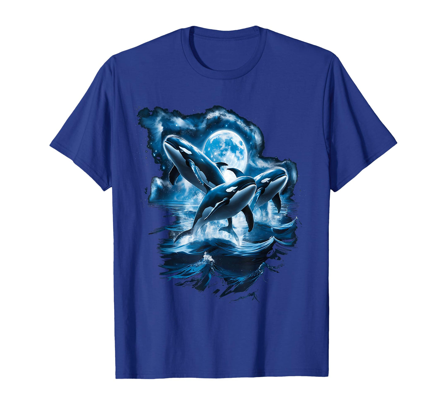 Three Orcas Moon Retro Ocean Nature Marine Animal Funny Orca T-Shirt