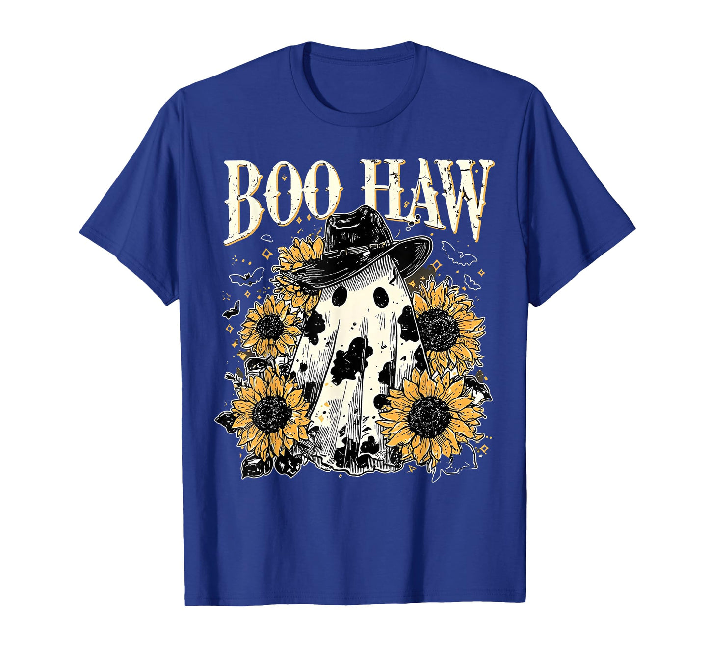 Boo Haw, Cow Spot Ghost Western Halloween, Sunflowers Fall T-Shirt