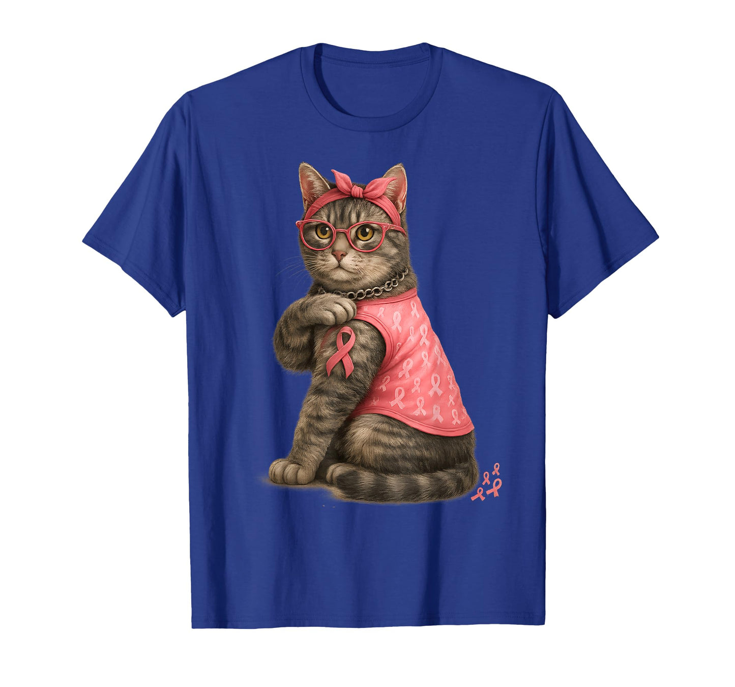 Gray Tabby Cat Pink Ribbon Breast Cancer Awareness Kitty T-Shirt