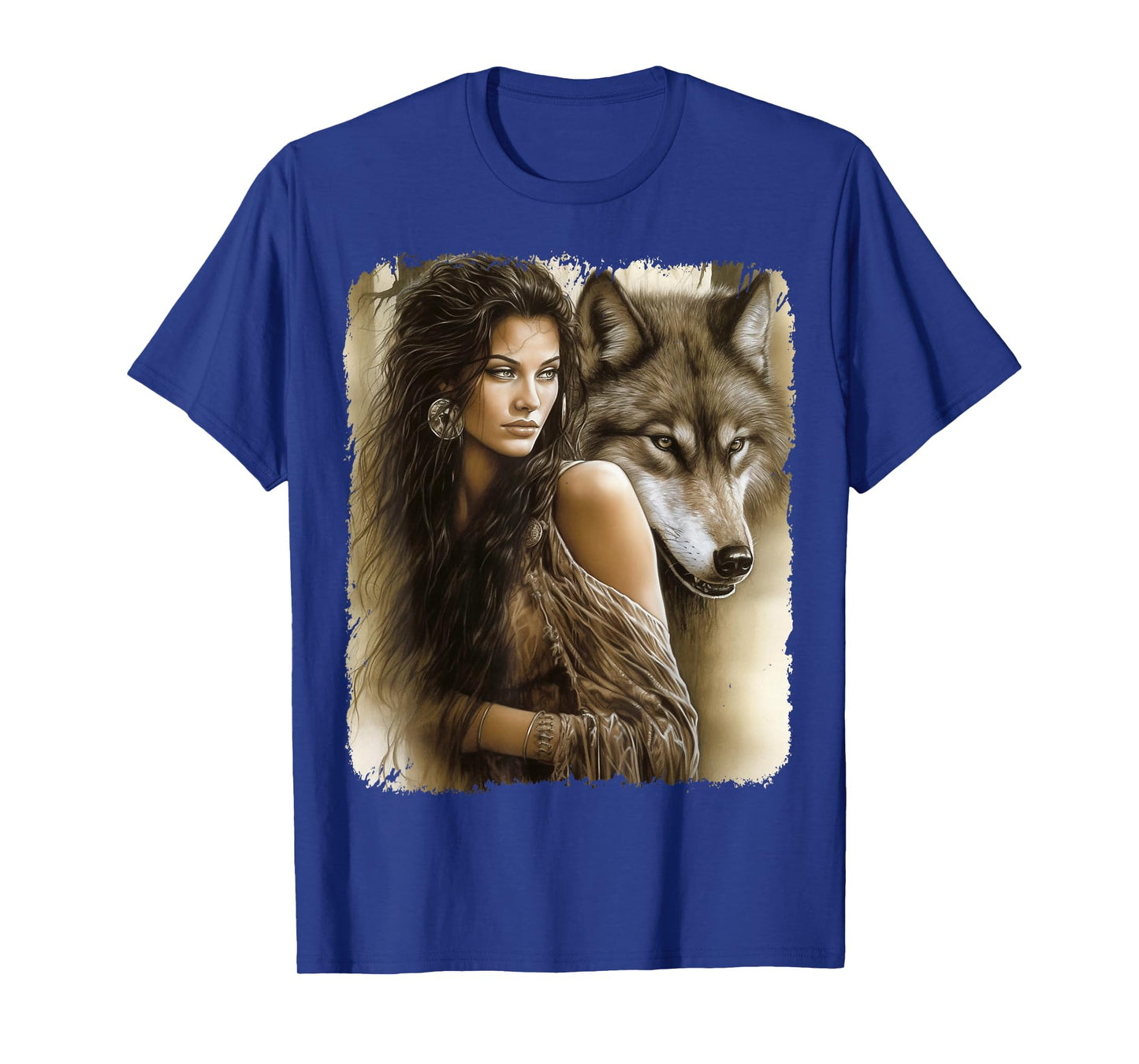 Woman and Grey Wolf Fantasy T-Shirt