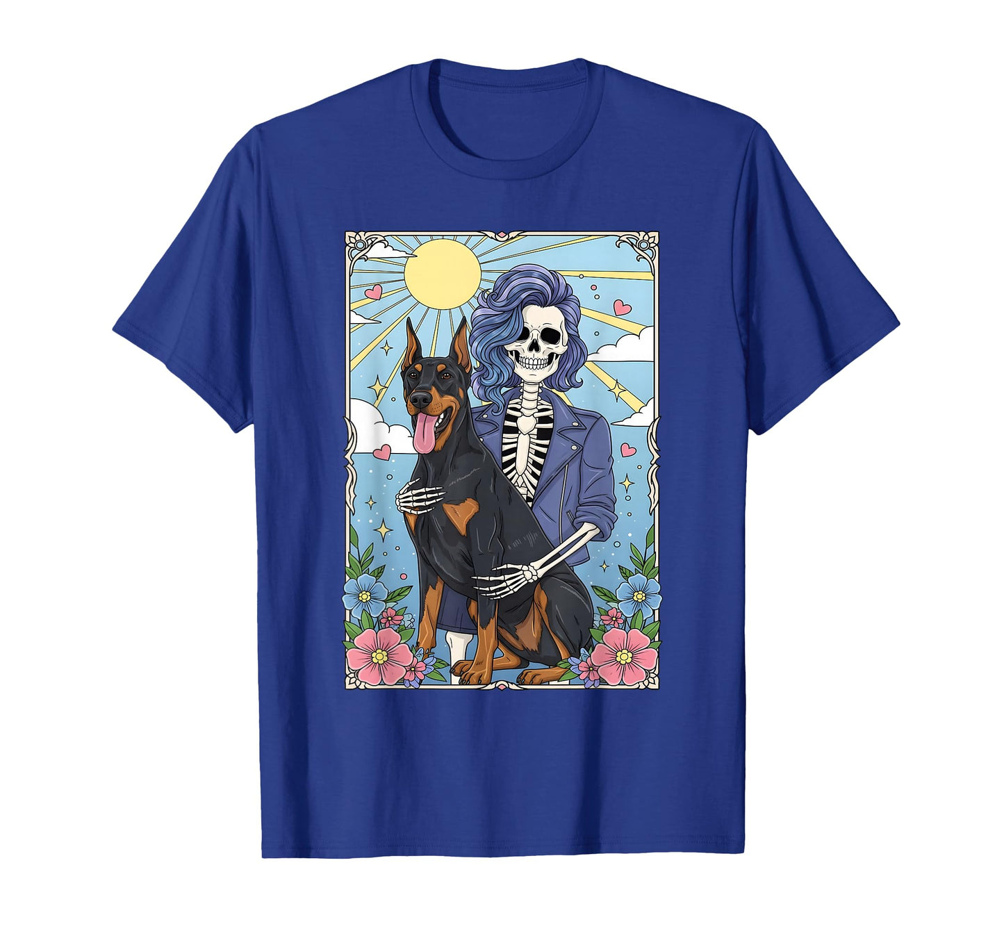 Doberman Pinscher Dog Tarot Card Halloween Costume Skeleton T-Shirt