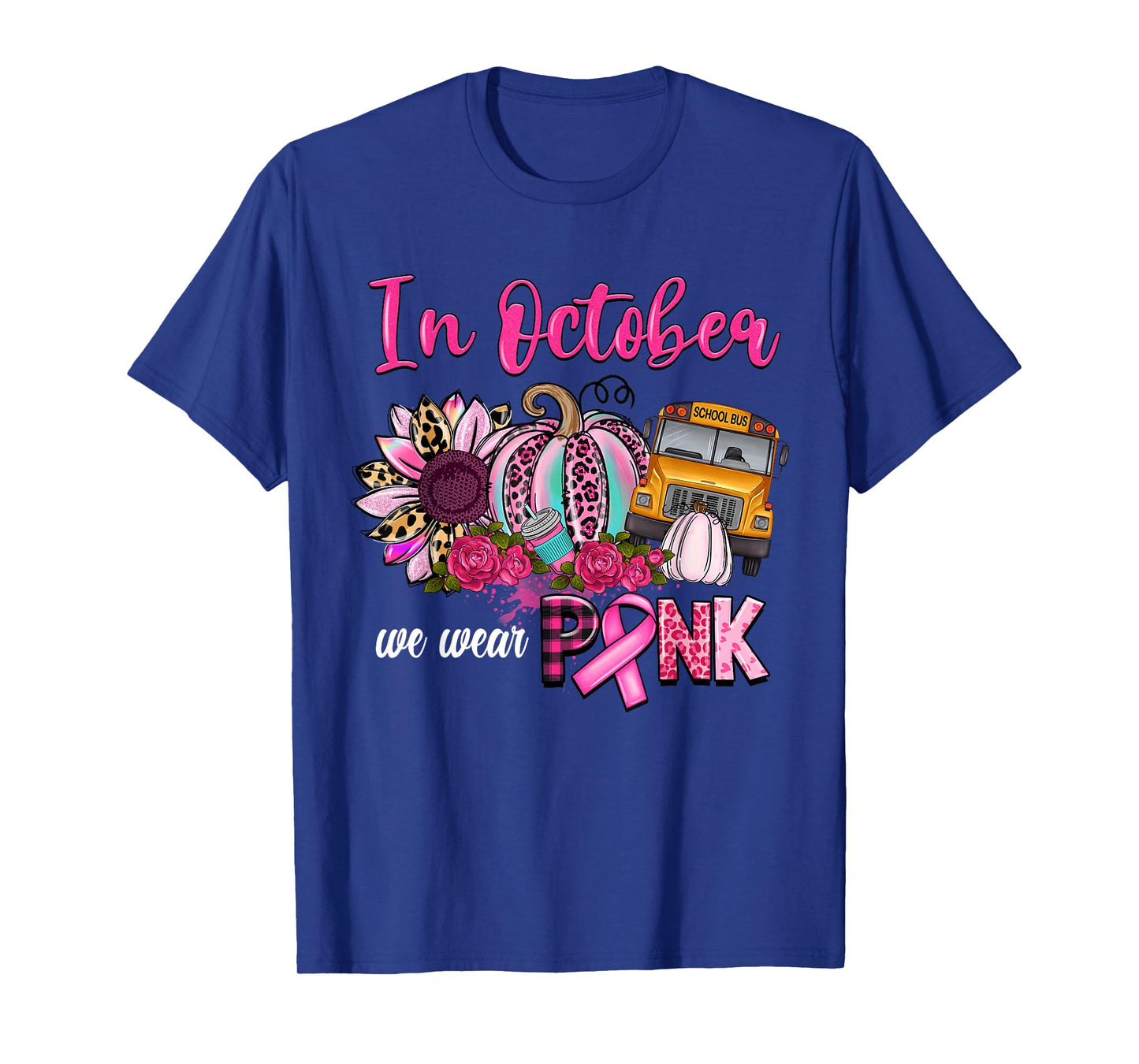 In October We Wear Pink Pumpkin Bus Driver Breast Cancer T-Shirt