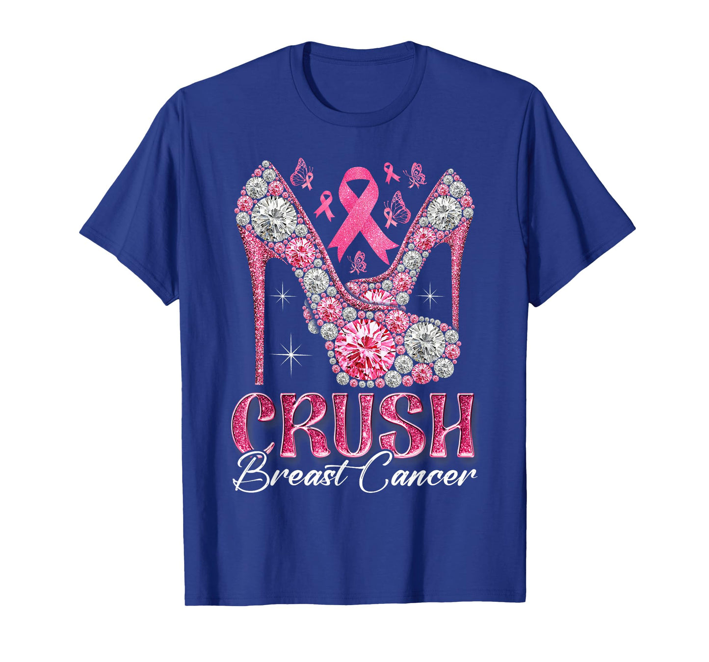 Crush Breast Cancer Awareness Bling Pink Ribbon High Heel T-Shirt