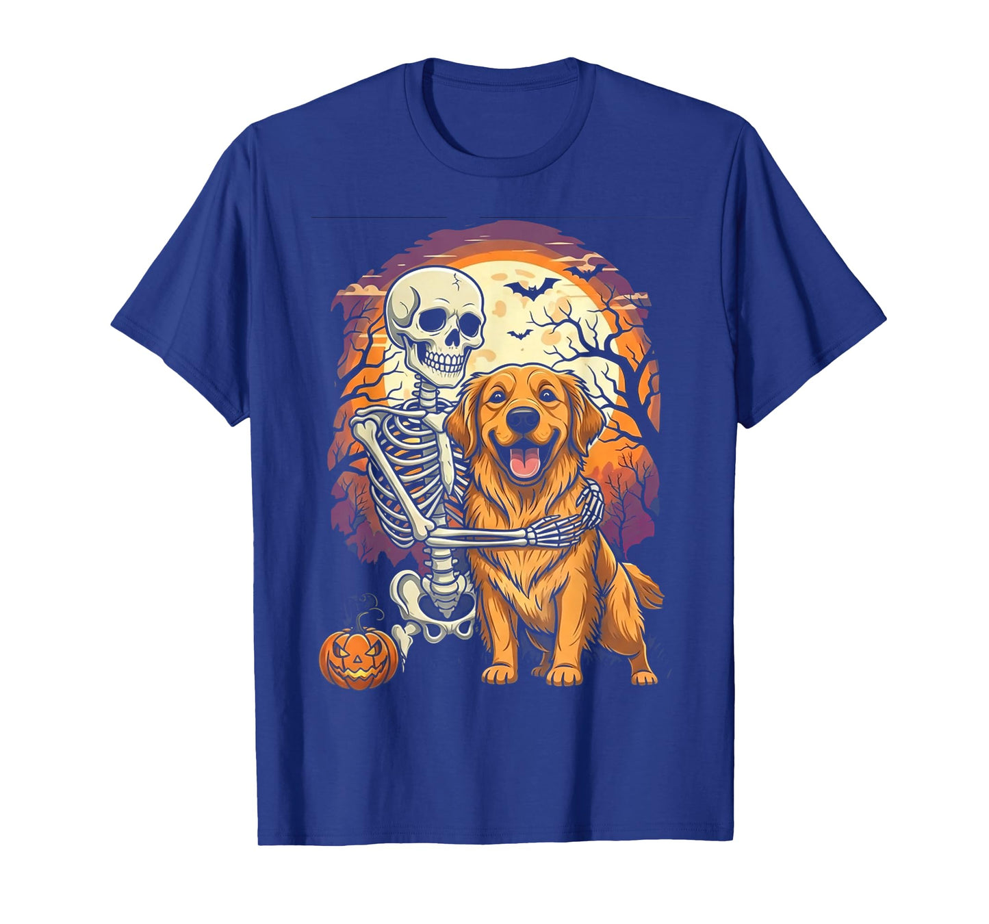 Skeleton Hugging Golden Retriever Halloween Lover Mom Dad T-Shirt