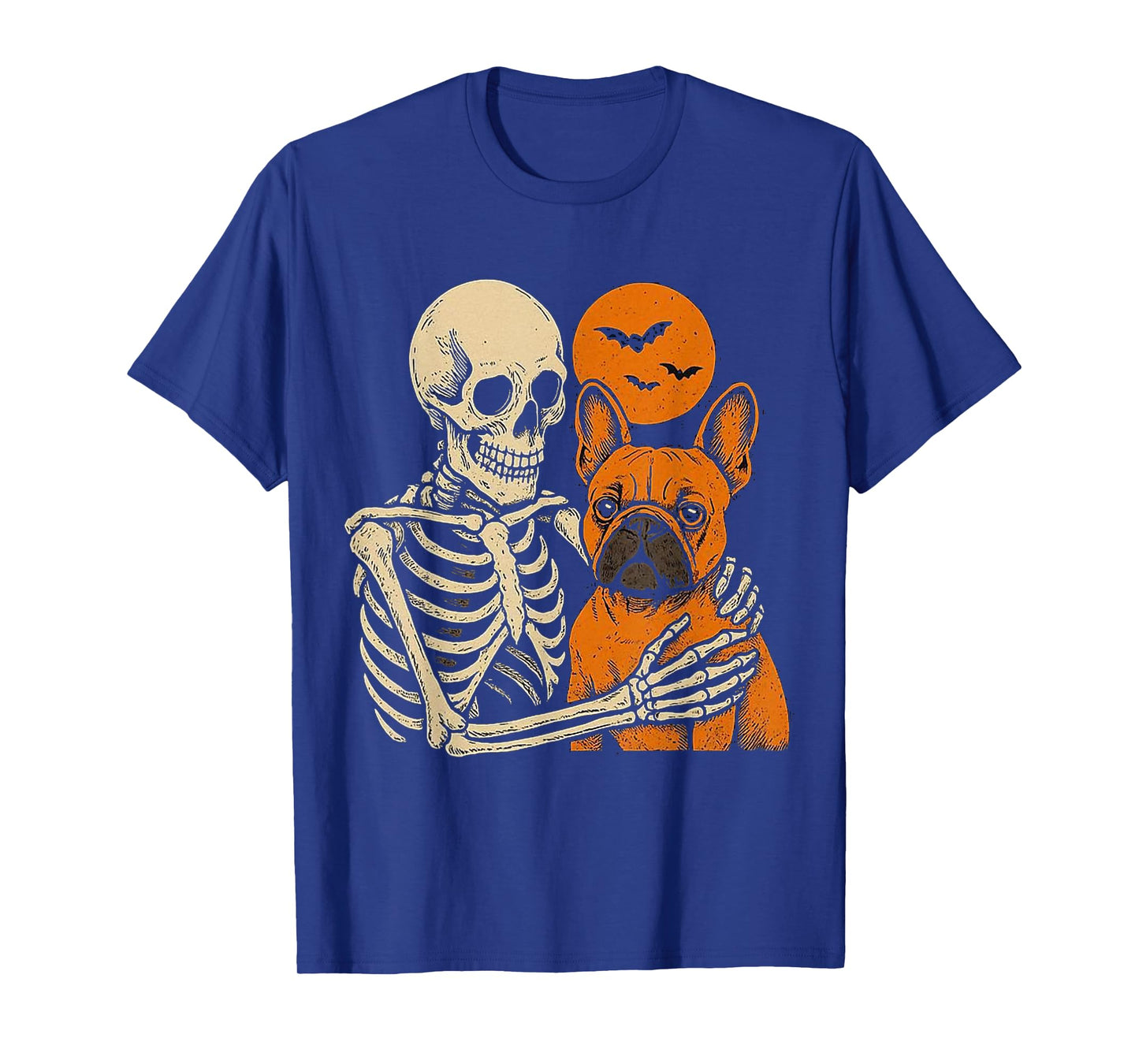 Skeleton Hugging French Bulldog Halloween Lover Mom Dad T-Shirt