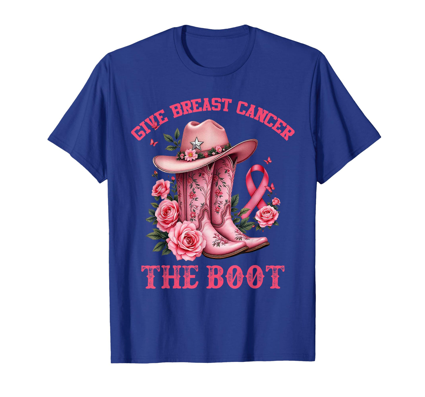 Give Breast Cancer The Boot Cowgirl Cancer Awareness Ribbon T-Shirt