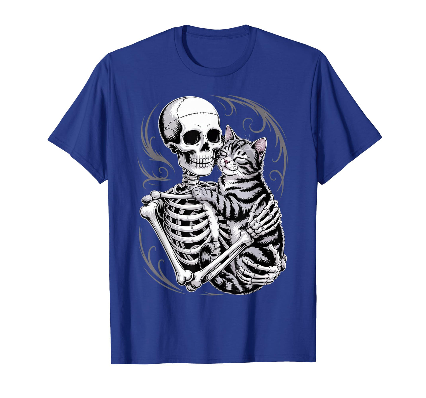 Skeleton Hugging Cat Animal Lover Gothic Spooky Bones T-Shirt