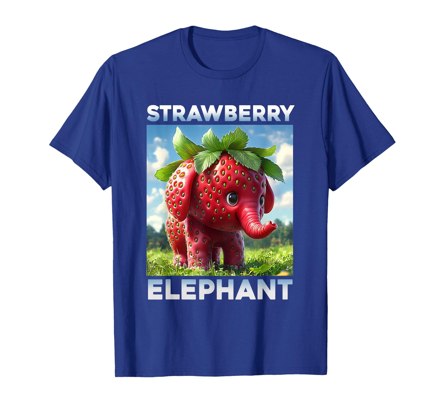 Strawberry Elephant Cute Whimsical Animal Art Tee T-Shirt