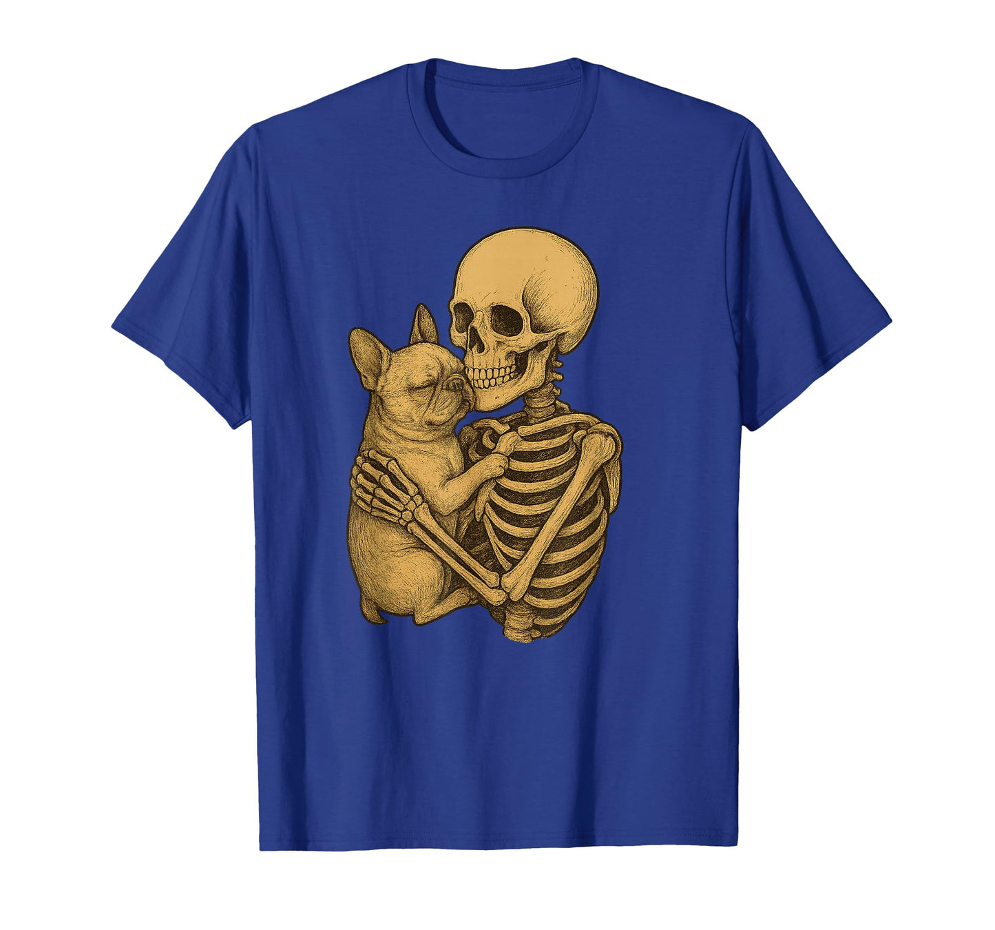 Skeleton Hugging Frenchie Dog Halloween T-Shirt