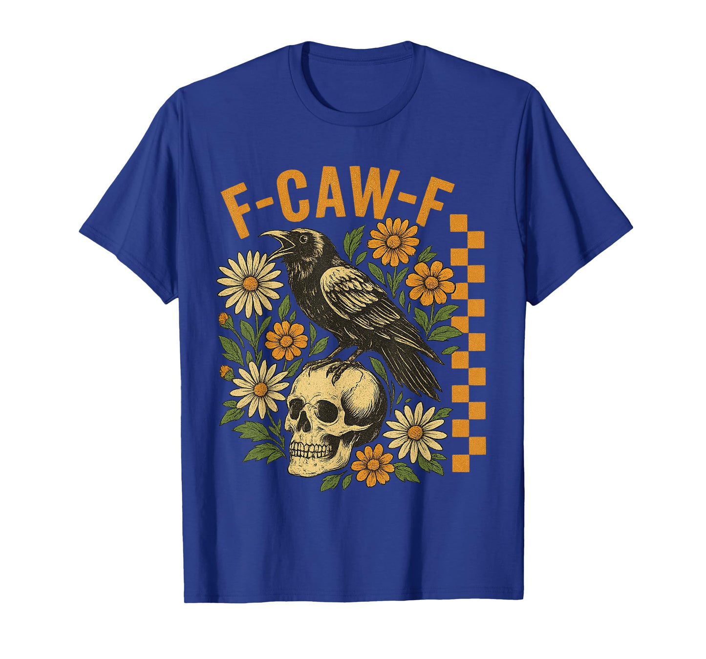Crow Raven F-CAW-F Funny Halloween Gothic Floral Checkered T-Shirt