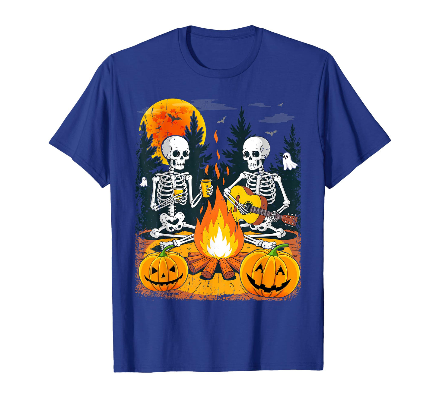 Halloween Skeletons in Gothic Forest Playing Guitar T-Shirt