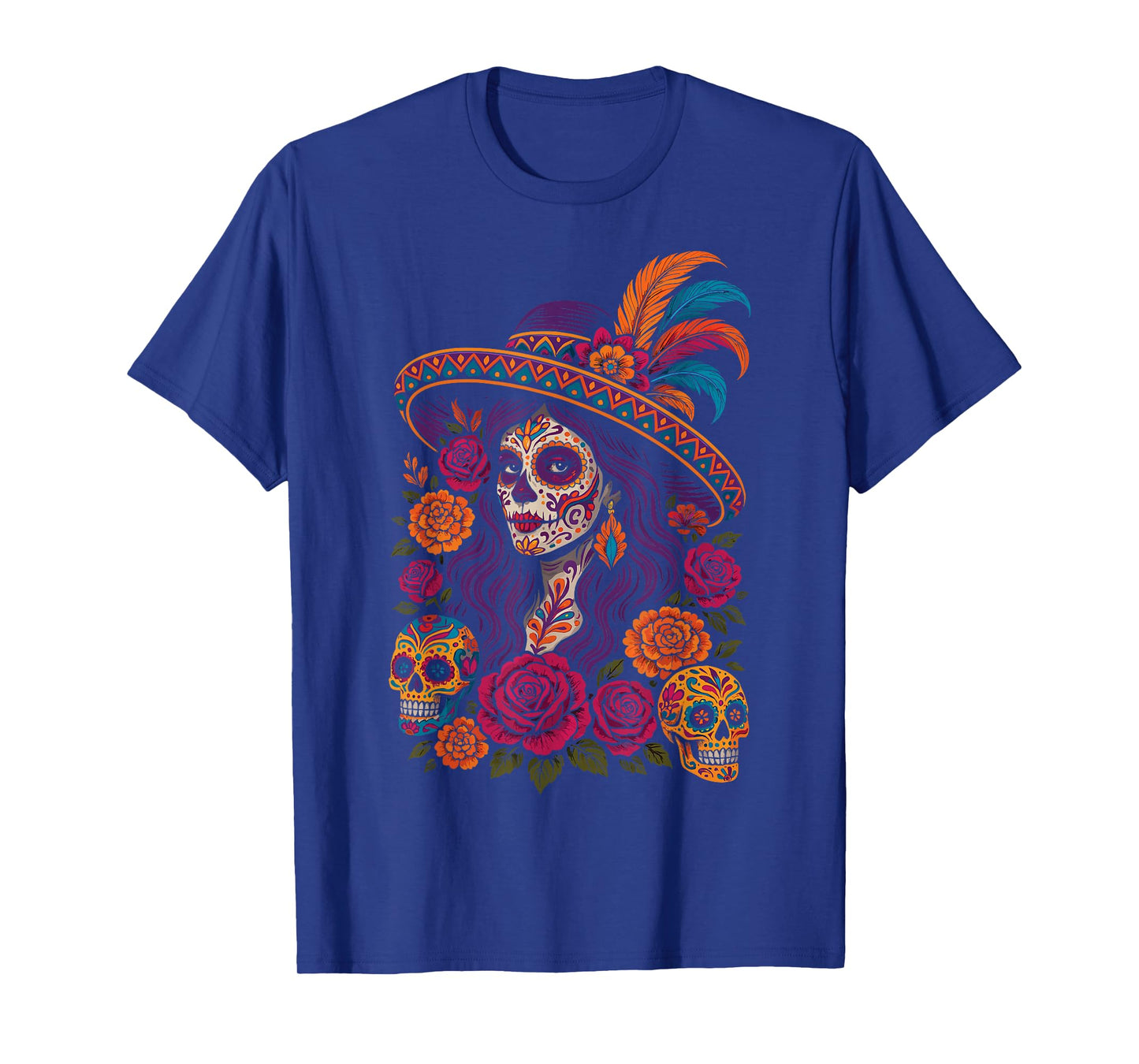 Day of The Dead Dia De Los Muertos Floral Sugar Skull Woman T-Shirt