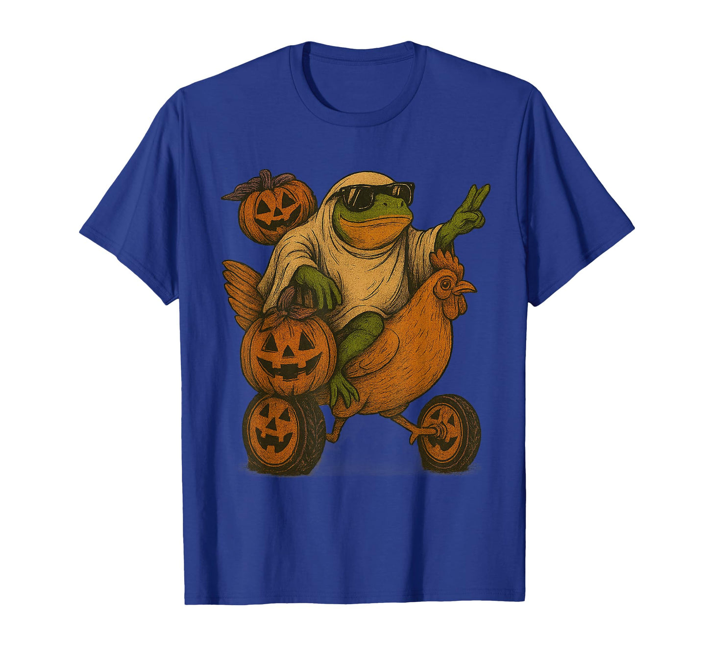 Funny Frog Costume Riding Chicken Meme Halloween Pumpkin T-Shirt