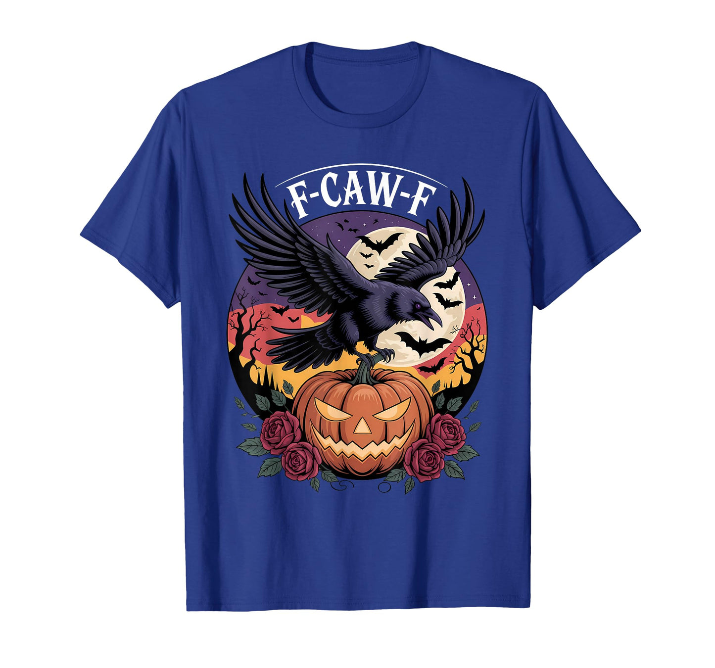 F CAW F Crow Raven Spooky Bird Funny Scary Pumpkin Full Moon T-Shirt