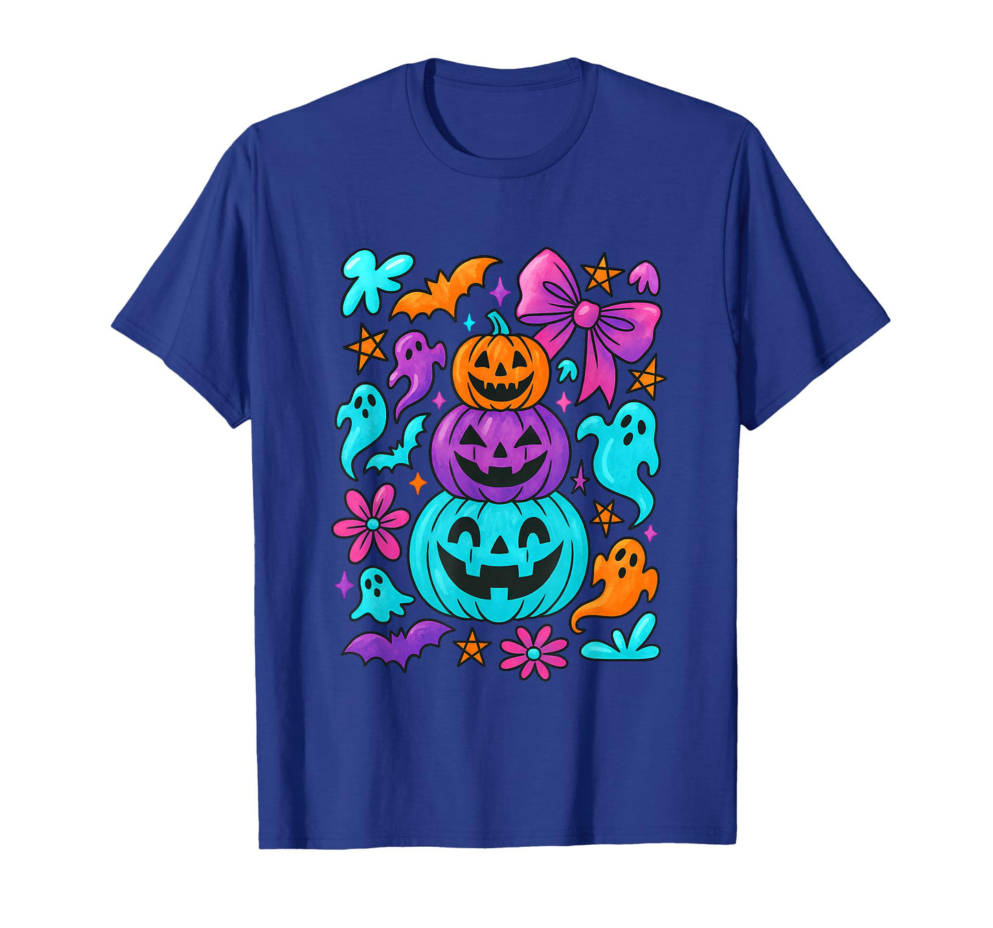 Retro Preppy Neon Halloween Pumpkin Ghost Coquette Outfit T-Shirt