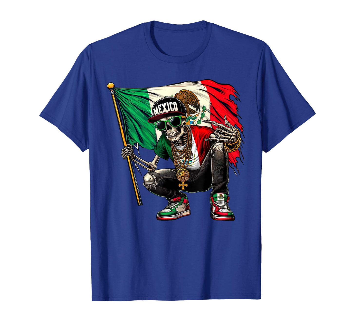 Distressed Mexico Flag Skull Rock Skeleton Shirts Men Boys T-Shirt
