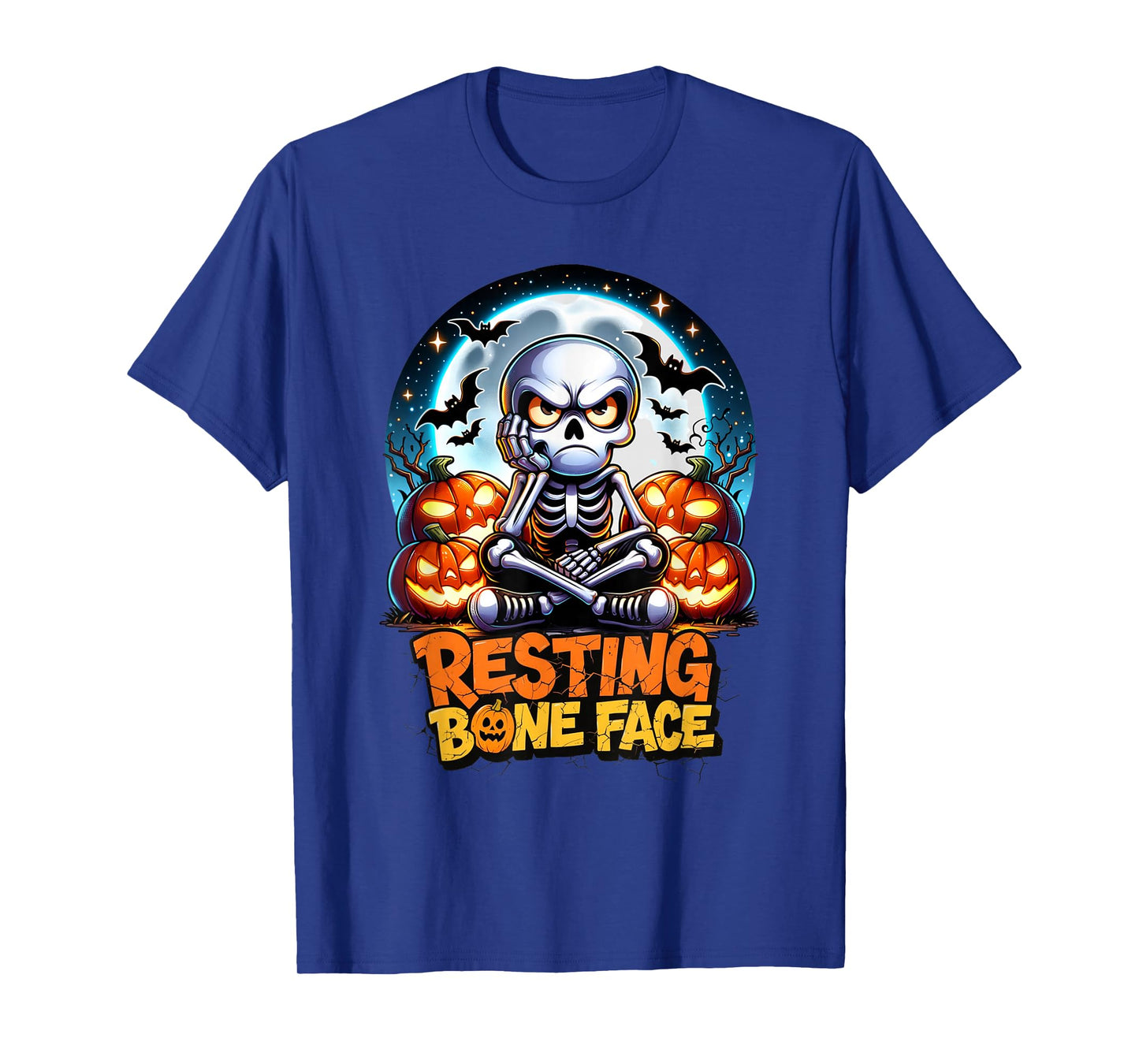 Halloween Resting Bone Face Funny Skeleton Pumpkin Moon T-Shirt