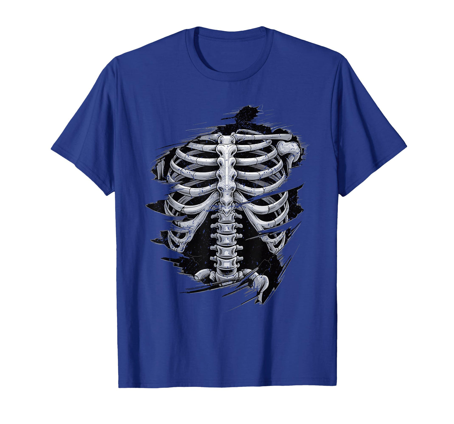 Ripped Skeleton Torso Exposed Ribcage Graphic Halloween T-Shirt