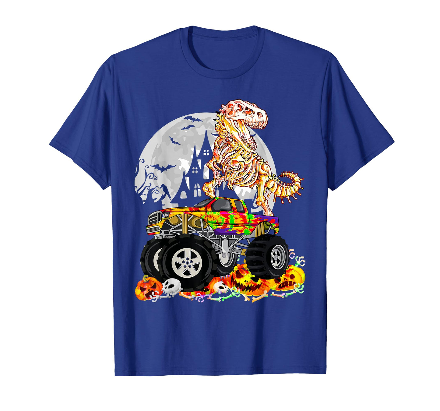 Dinosaur T-rex Skeleton Pumpkin Riding Monster Truck T-Shirt