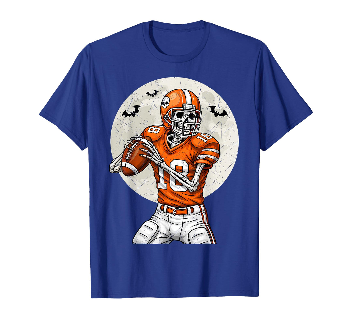 Skeleton Football Quarter Back Player Halloween Moon Sports T-Shirt