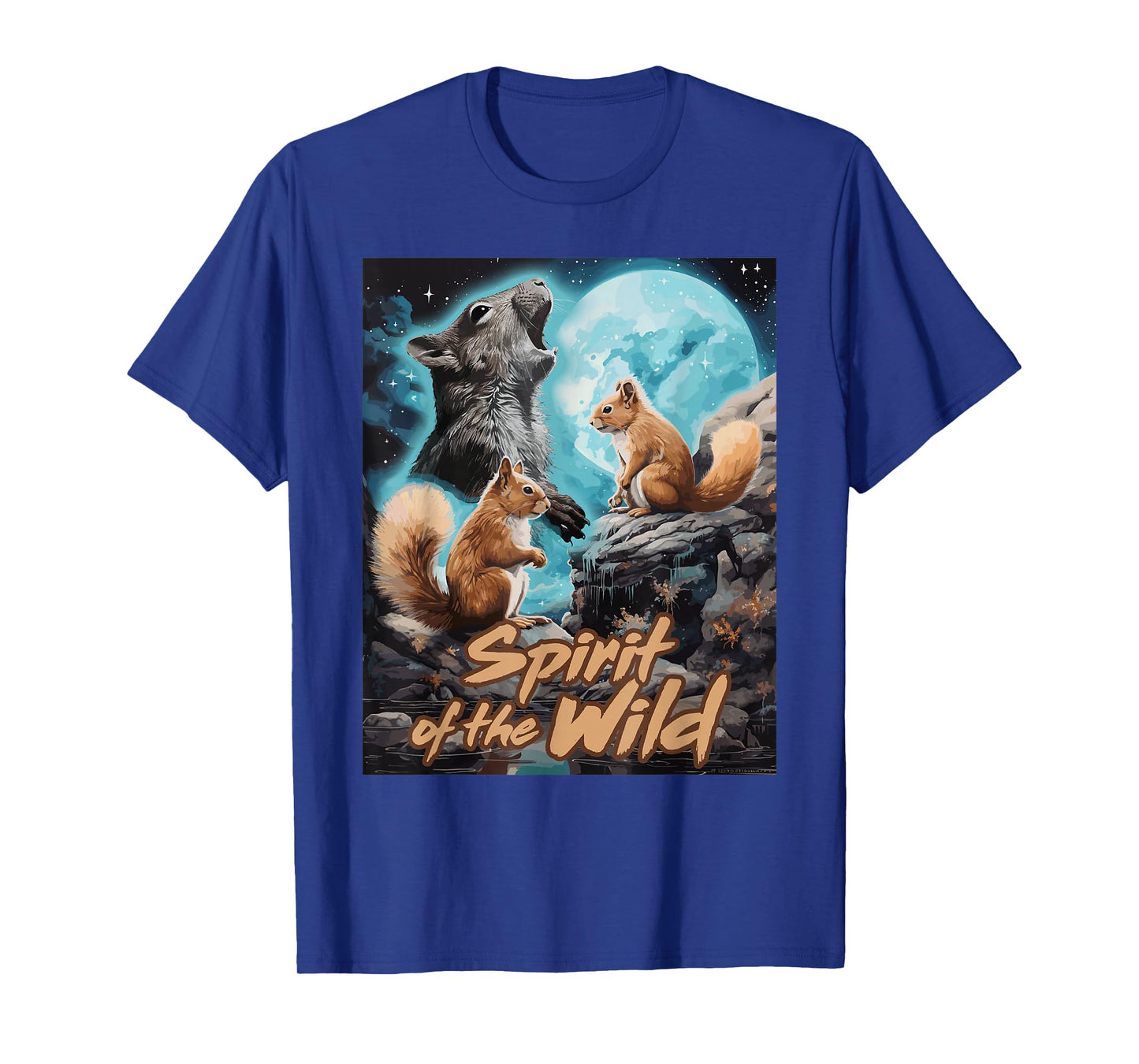 Presto Spirit of the Wild Funny Squirrels Black Women's Cartoon Animal-Print T-Shirt, Small, Short Sleeve, Classic Fit