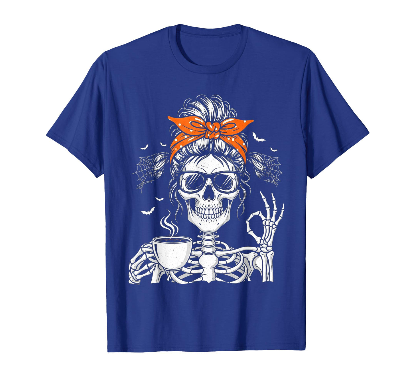 Skeleton Messy Bun Drinking Coffee Halloween Coquette Bow T-Shirt