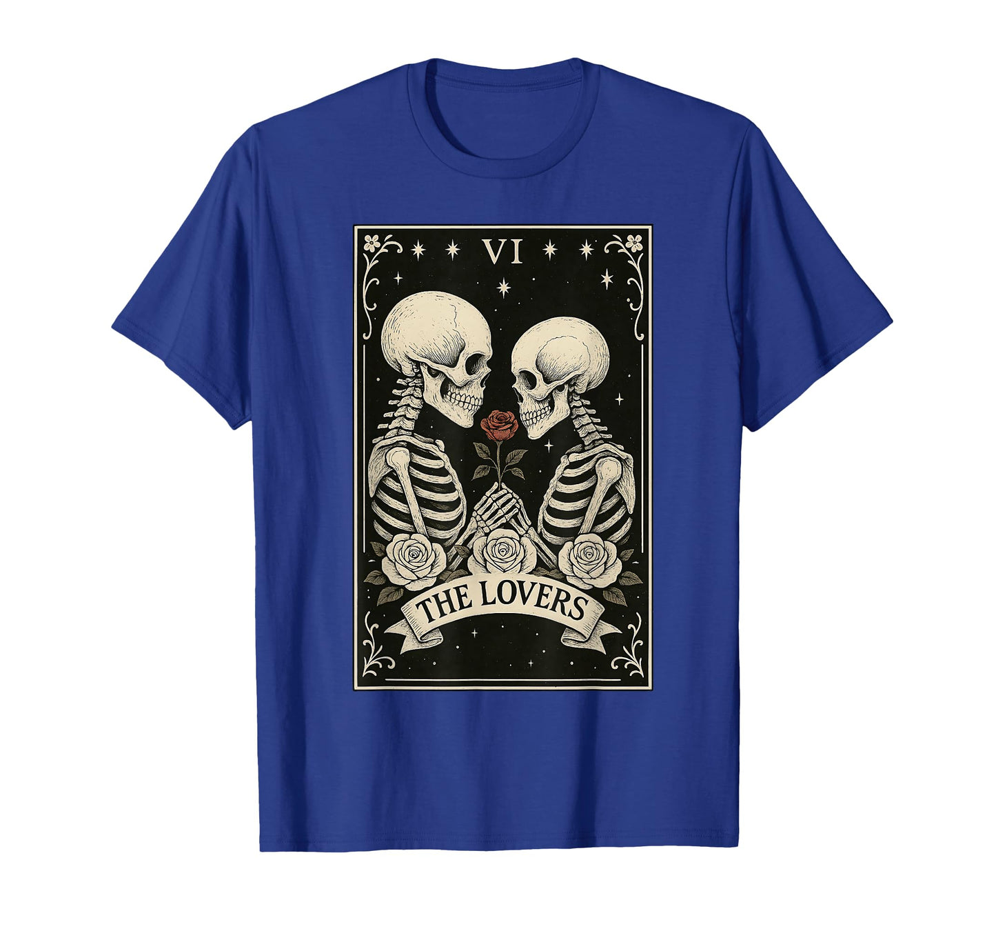 Tarot Card The Lovers Floral Goth Skeleton Halloween Witch T-Shirt