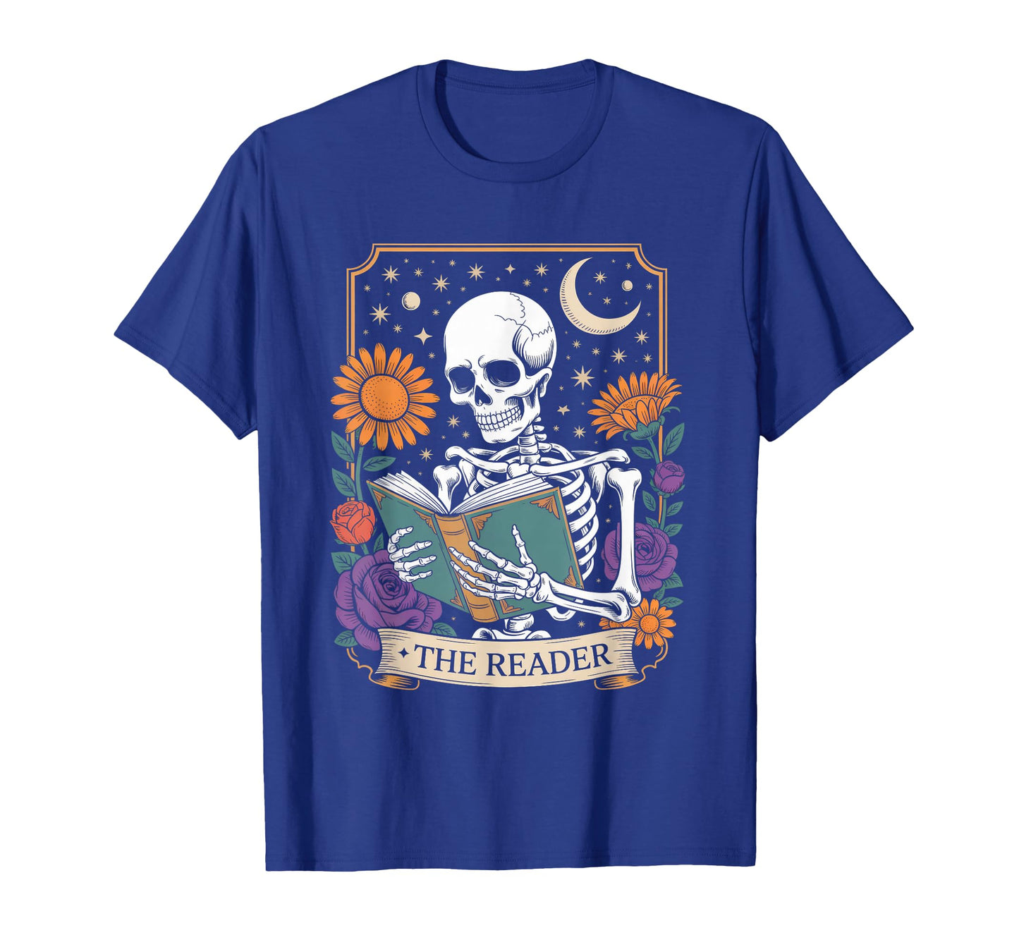Book Reader Skeleton Tarot Card Halloween Bookworm T-Shirt